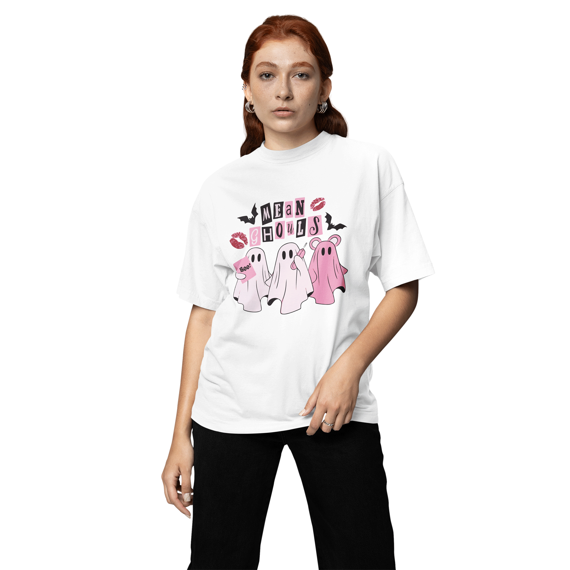 Playera Oversize de Manga Corta Unisex con Diseño de Ghost Girl  Blanca Cómoda y de Alta Calidad