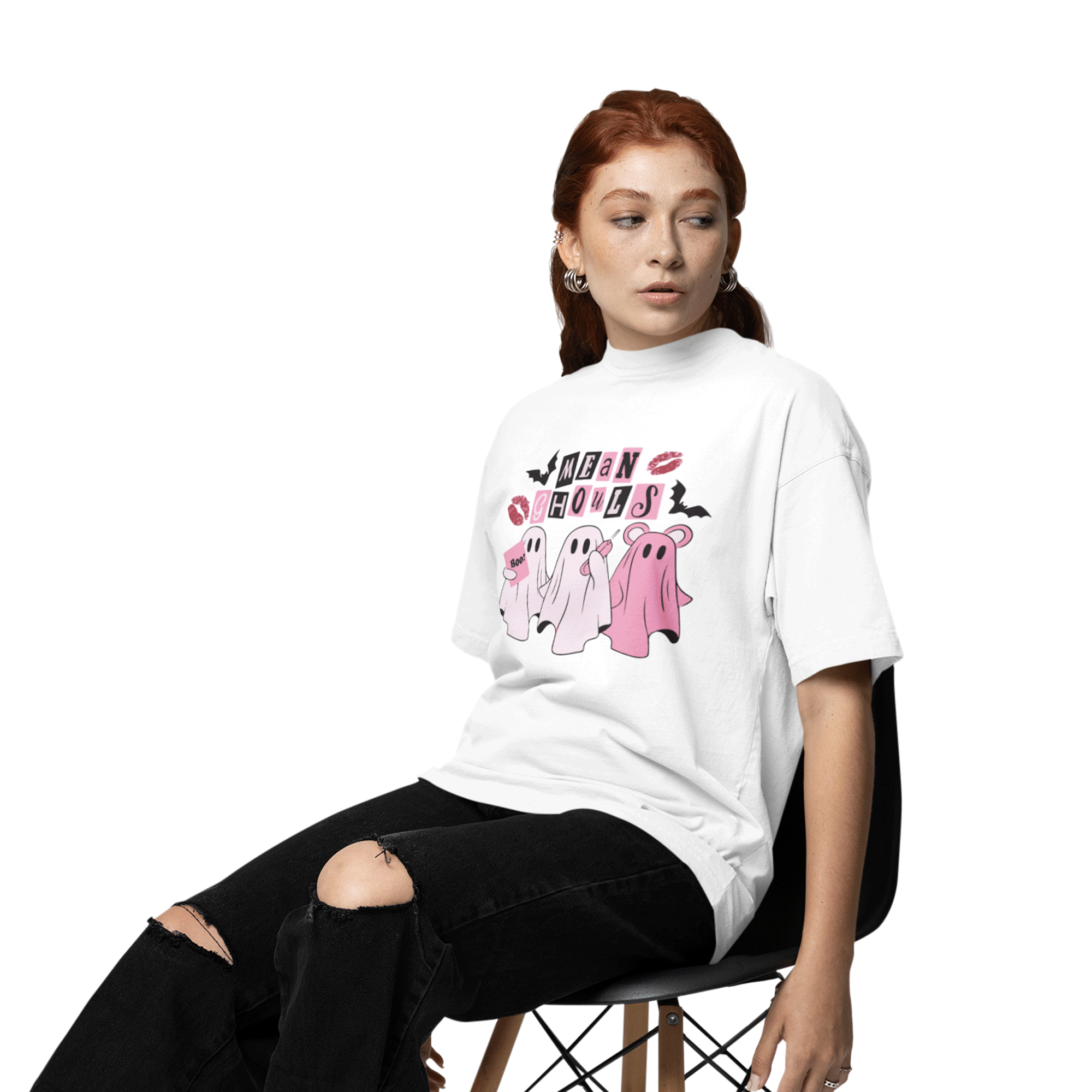 Playera Oversize de Manga Corta Unisex con Diseño de Ghost Girl  Blanca Cómoda y de Alta Calidad
