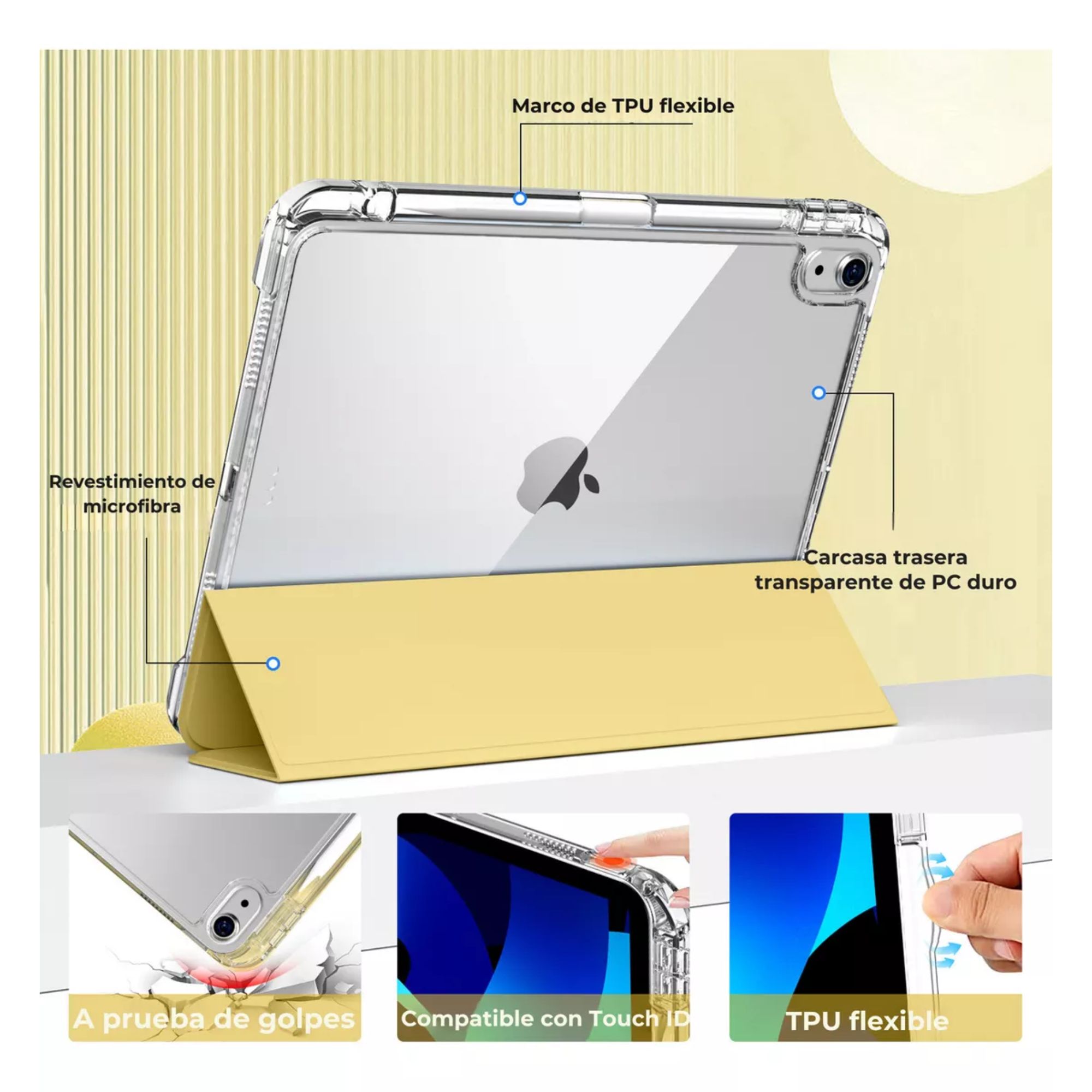 Funda Para iPad 7th/8th/9th 10.2 Smart Cover Con Soporte Color Amarillo