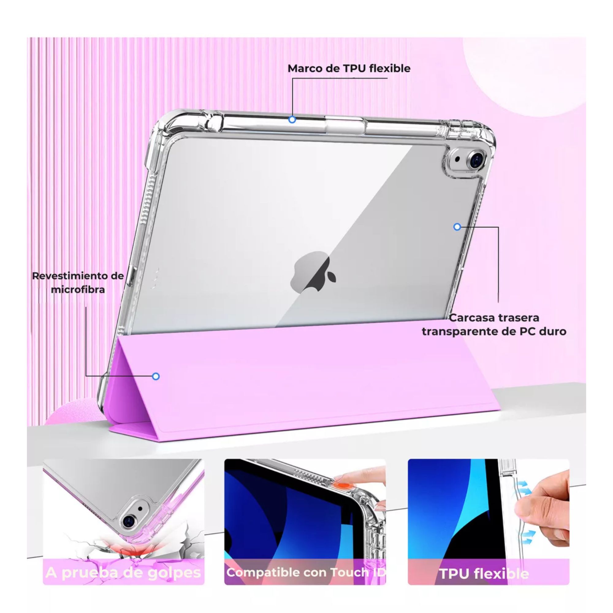 Funda Para iPad 7th/8th/9th 10.2 Smart Cover Con Soporte Color Rosa
