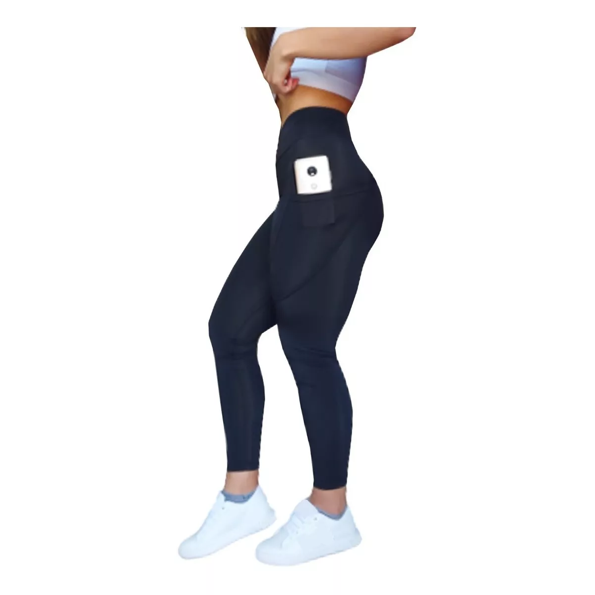 Leggins Deportivos Dama De Licra Con Bolsa Celular Gym Negro Talla G