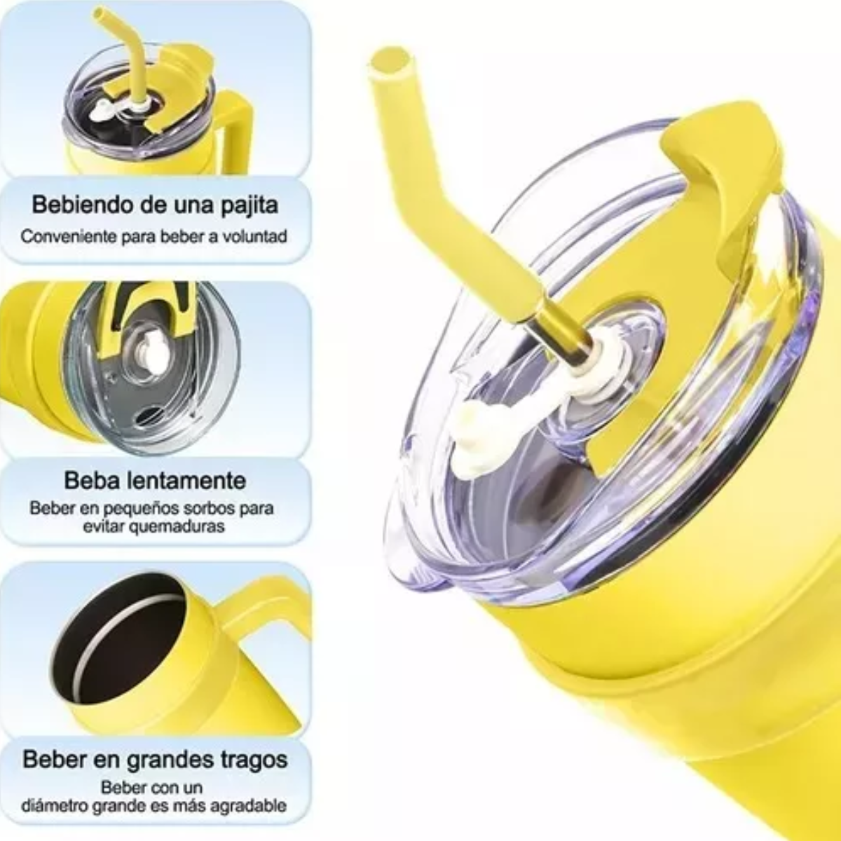 Vaso Con Popote Termos Acero Inoxidable Recipiente 40oz Amarillo Claro