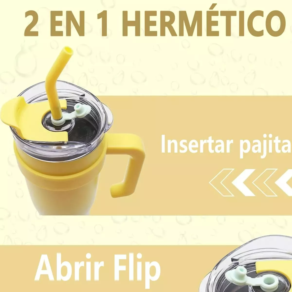 Vaso Con Popote Termos Acero Inoxidable Recipiente 40oz Amarillo Claro