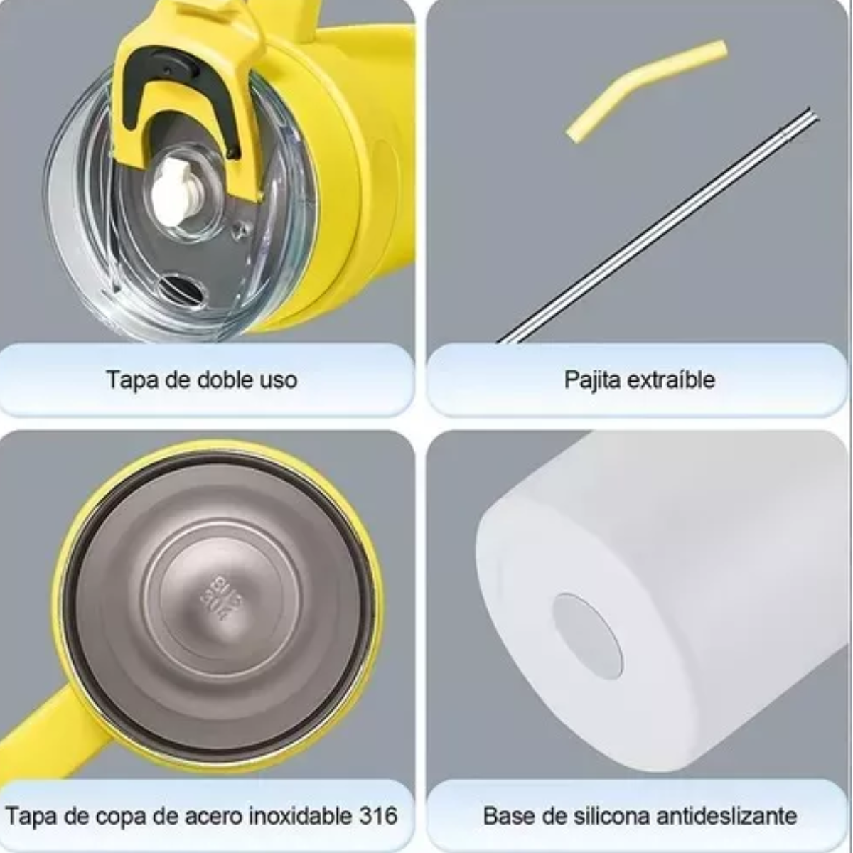 Vaso Con Popote Termos Acero Inoxidable Recipiente 40oz Amarillo Claro