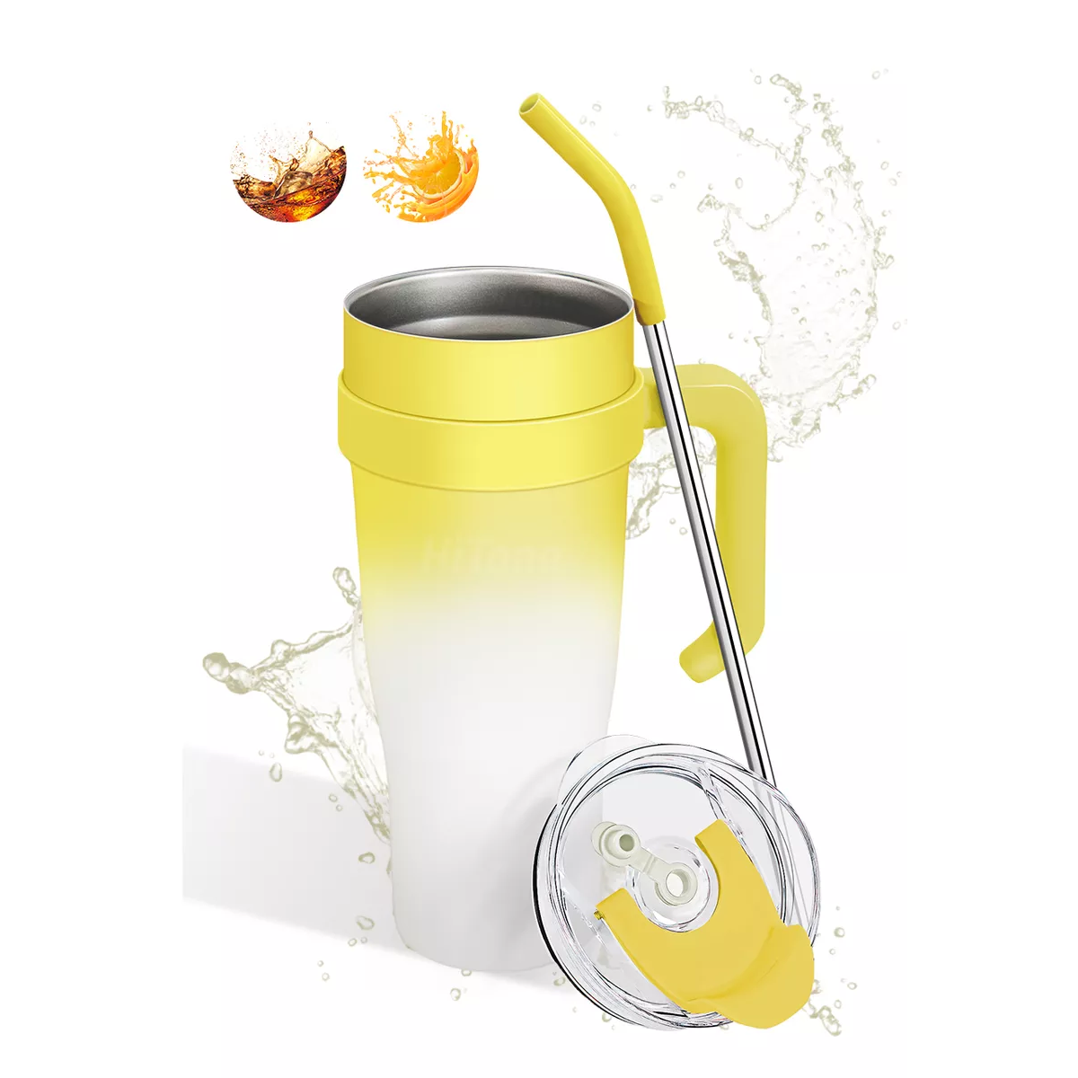 Vaso Con Popote Termos Acero Inoxidable Recipiente 40oz Amarillo Claro