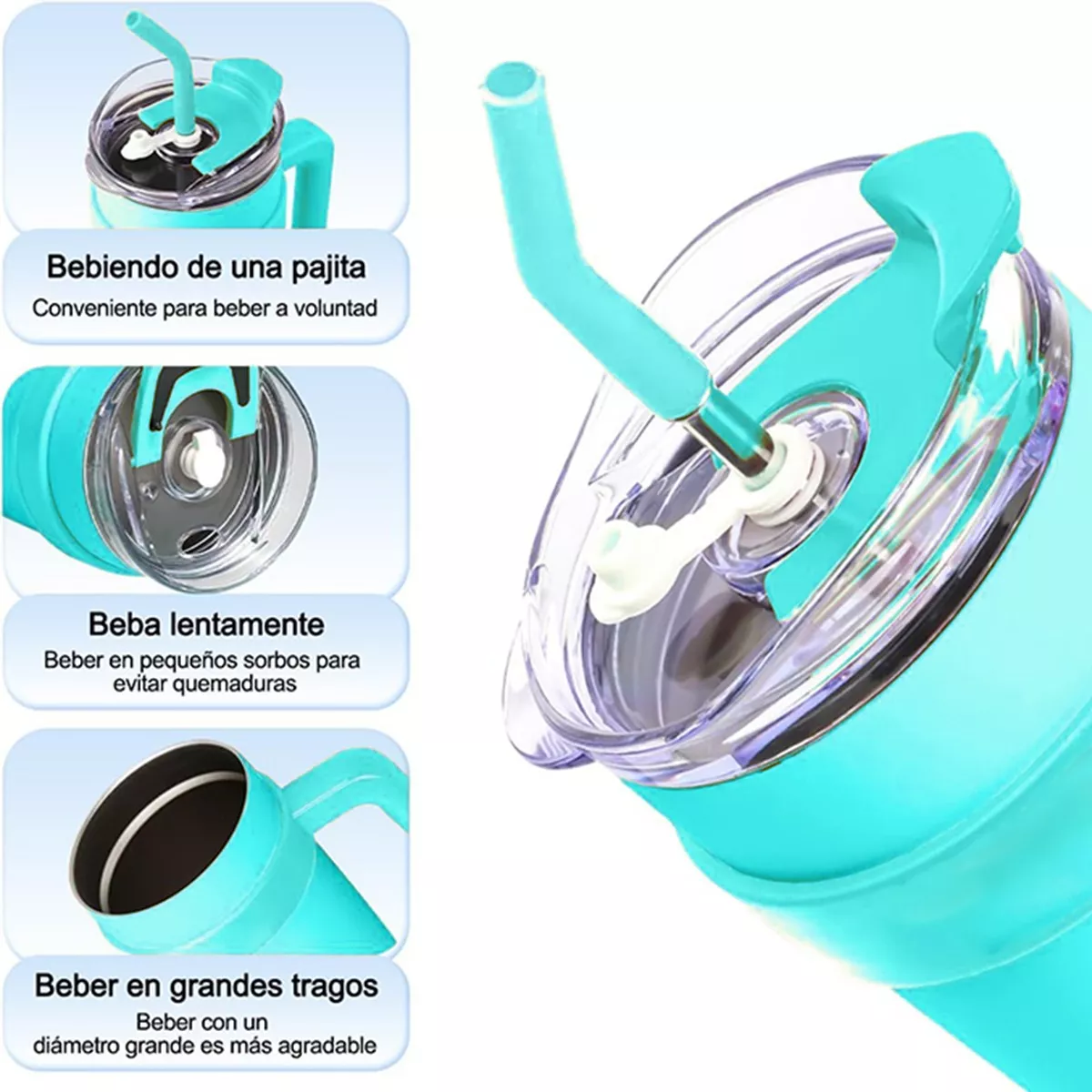 Vaso Con Popote Termos Acero Inoxidable Recipiente 40oz Azul Claro