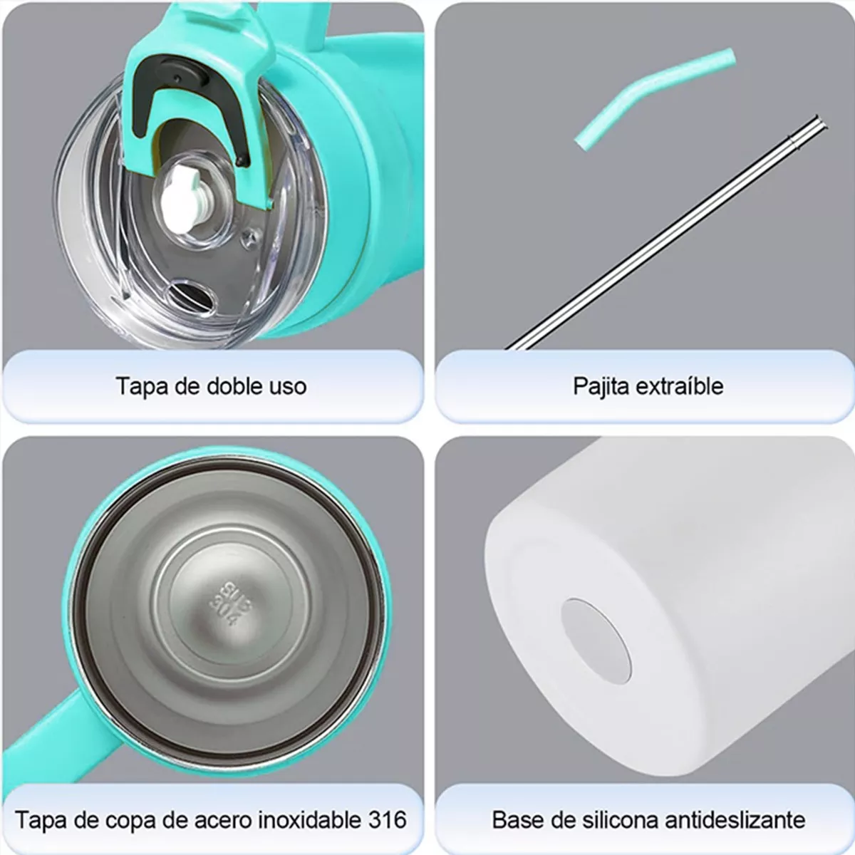 Vaso Con Popote Termos Acero Inoxidable Recipiente 40oz Azul Claro