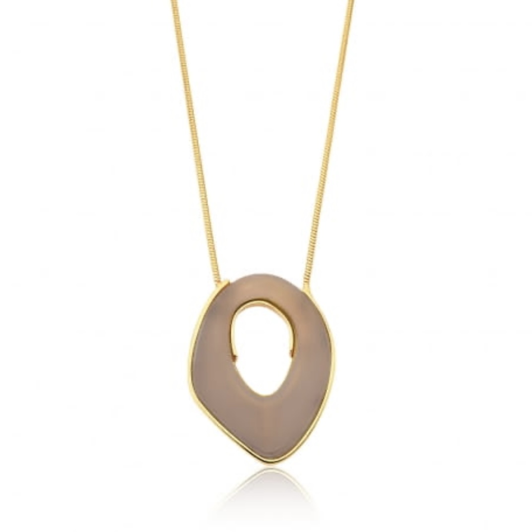 Collar Gaia Agata Gris- Chapa de oro - Baño de oro 18K, Gargantilla dorada, collar de oro, piedras naturales