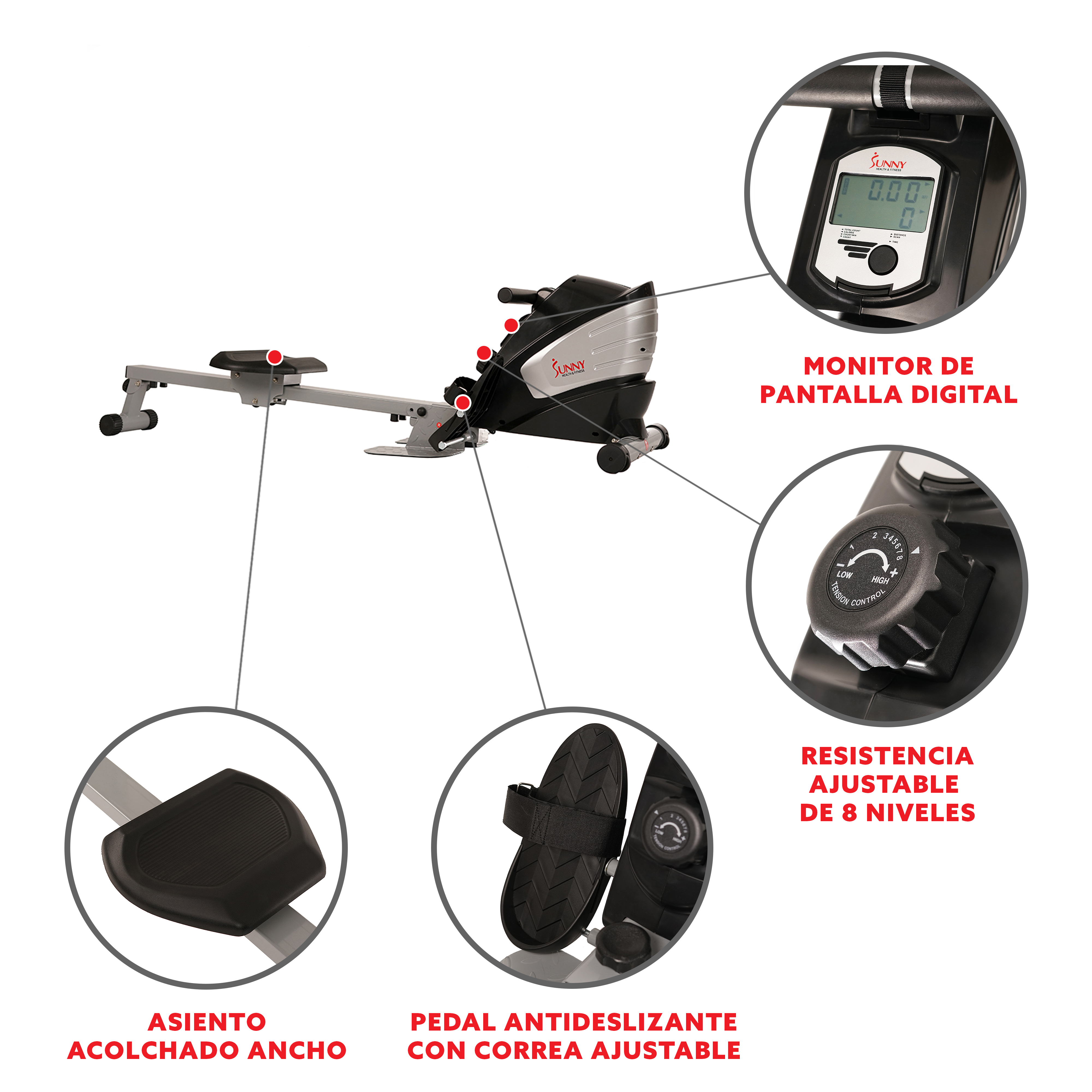 Máquina de Remo Magnética con Función Doble Remadora  Sunny Health & Fitness