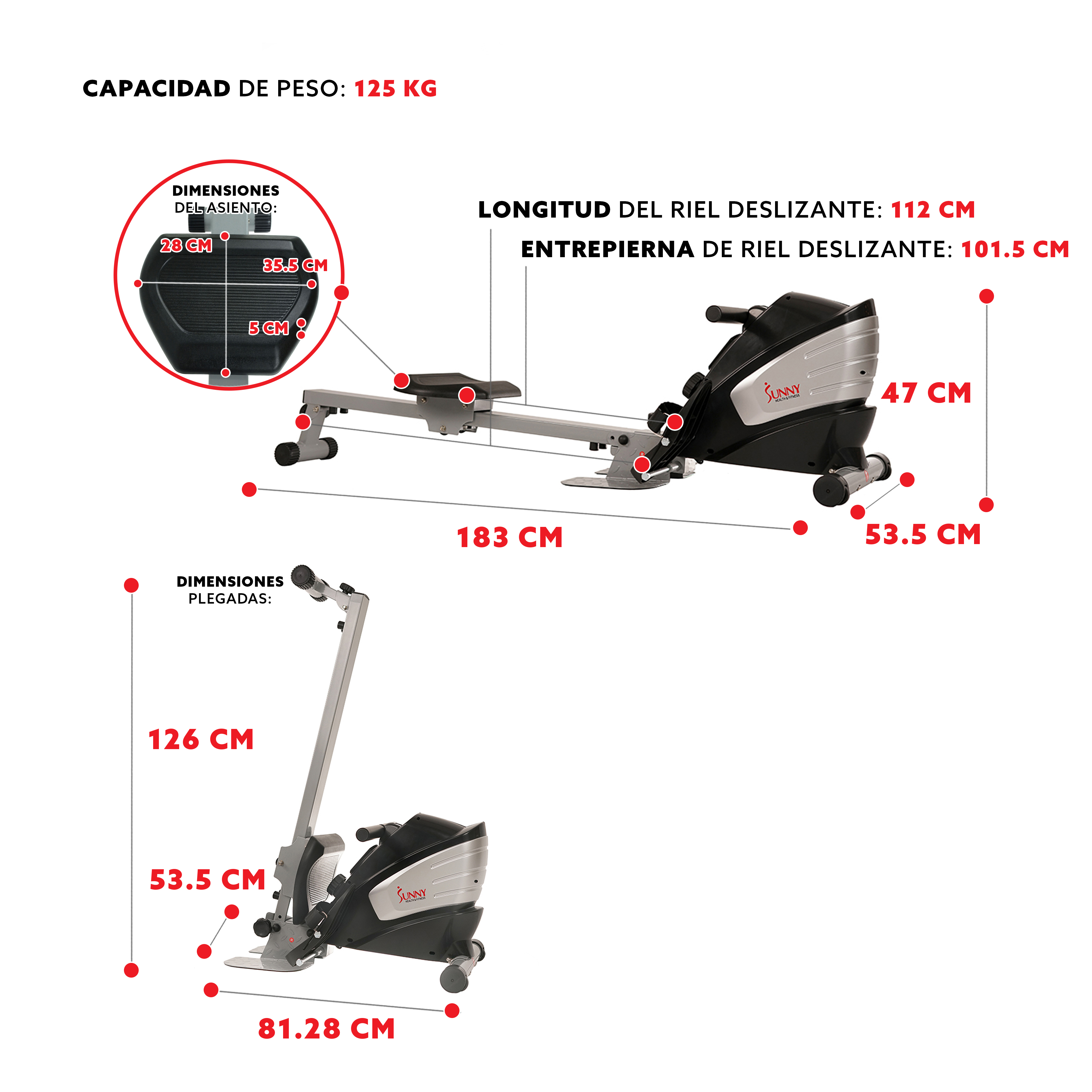 Máquina de Remo Magnética con Función Doble Remadora  Sunny Health & Fitness