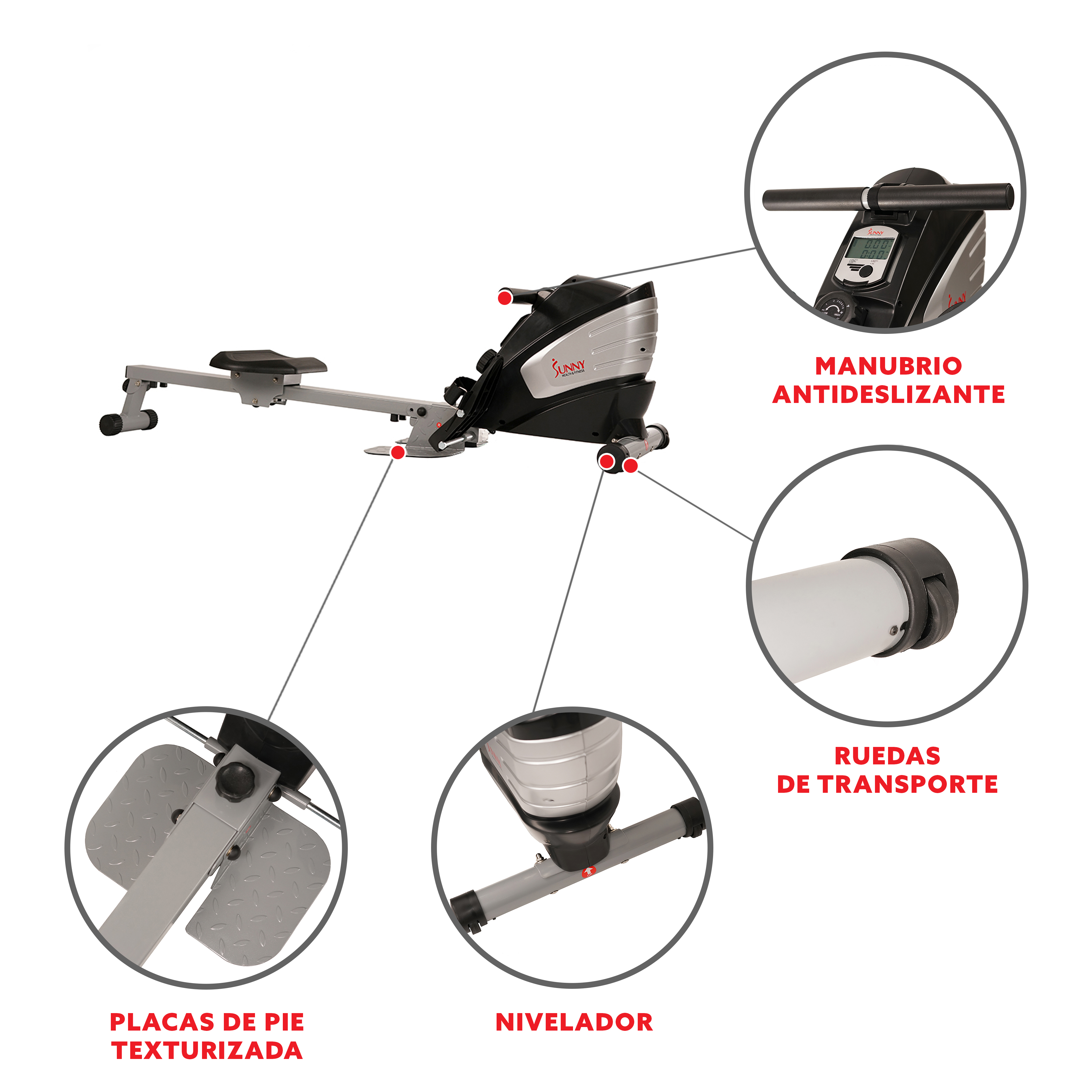Máquina de Remo Magnética con Función Doble Remadora  Sunny Health & Fitness
