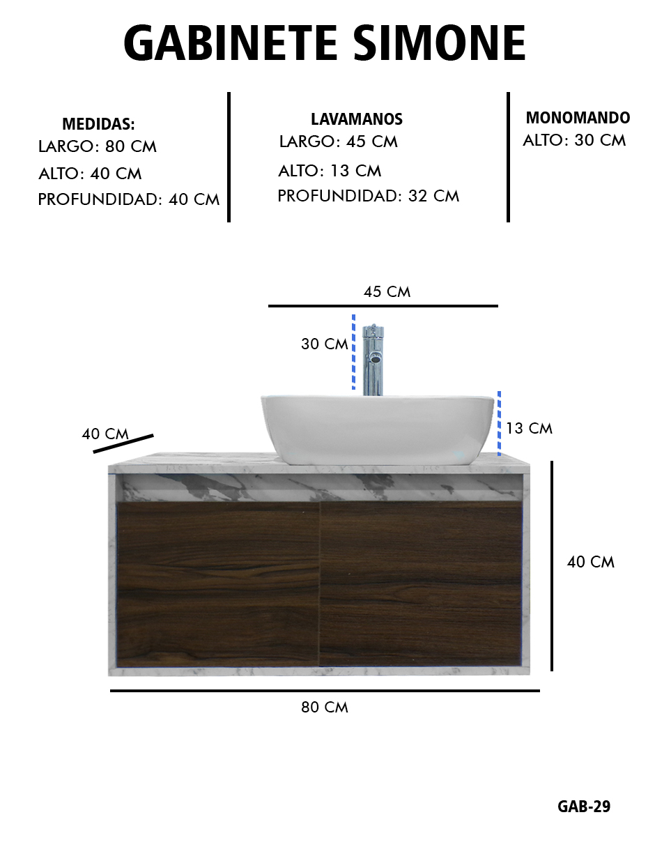 Gabinete Para Baño SIMONE Con Lavamanos Minimalista