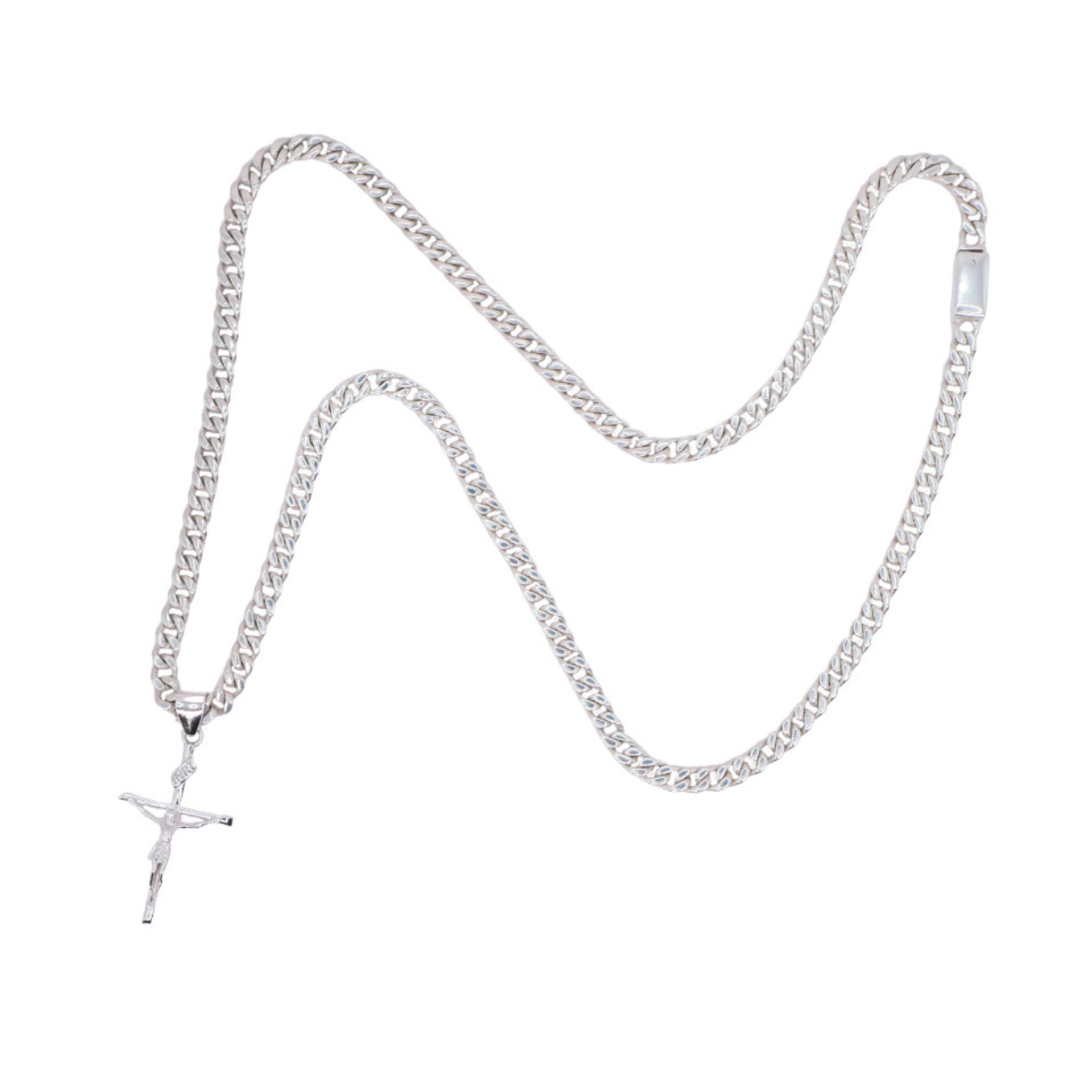 Cadena collar cristo Plata .925 hombre barbada