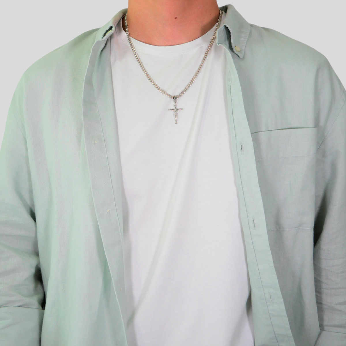 Cadena collar cristo Plata .925 hombre barbada