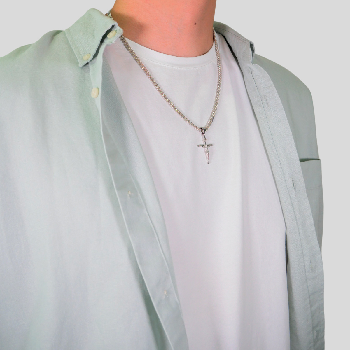 Cadena collar cristo Plata .925 hombre barbada