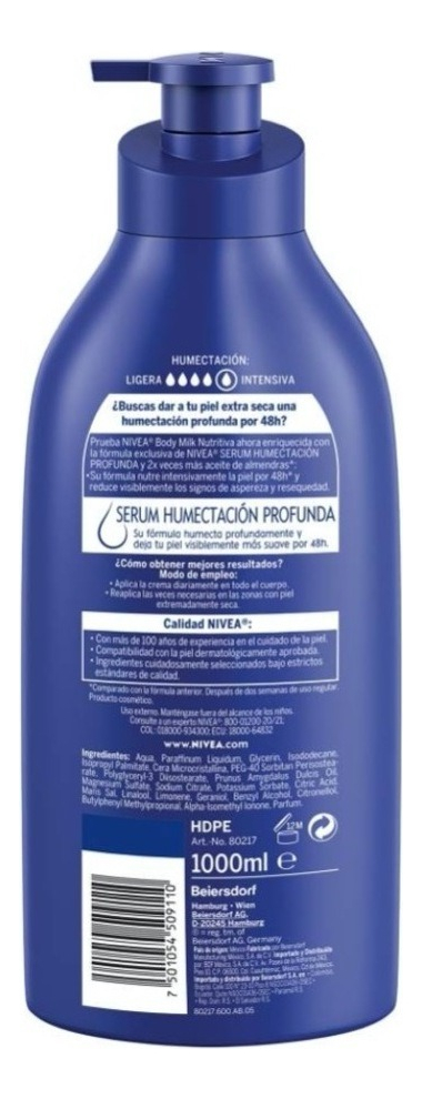 Nivea Crema Corporal Milk Nutritiva Piel Extra Seca 1L TEST NO COMPRAR