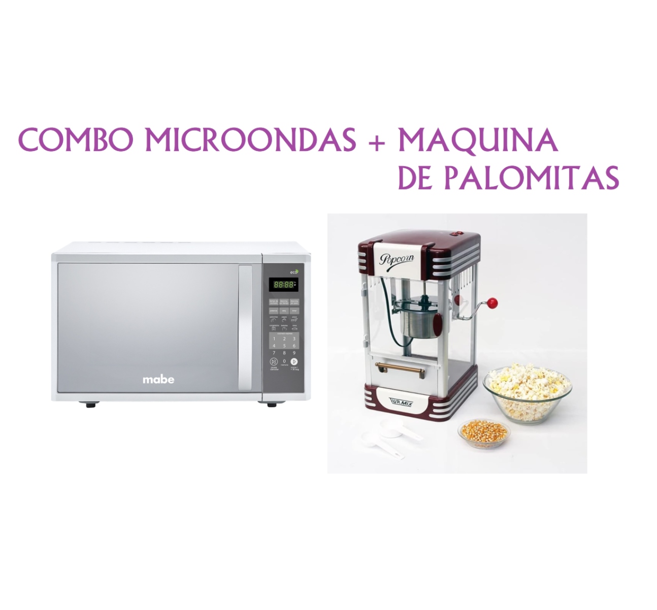 Combo Horno de Microondas Mabe 1.1 Pies + Maquina de Palomitas Turmix Vintage ENDY17