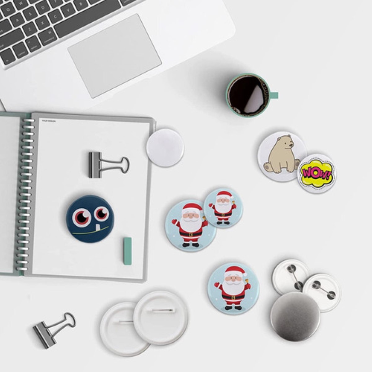 Fotoboton Llavero Herrajes Pin Publicidad + tijera 200 pcs 58mm 