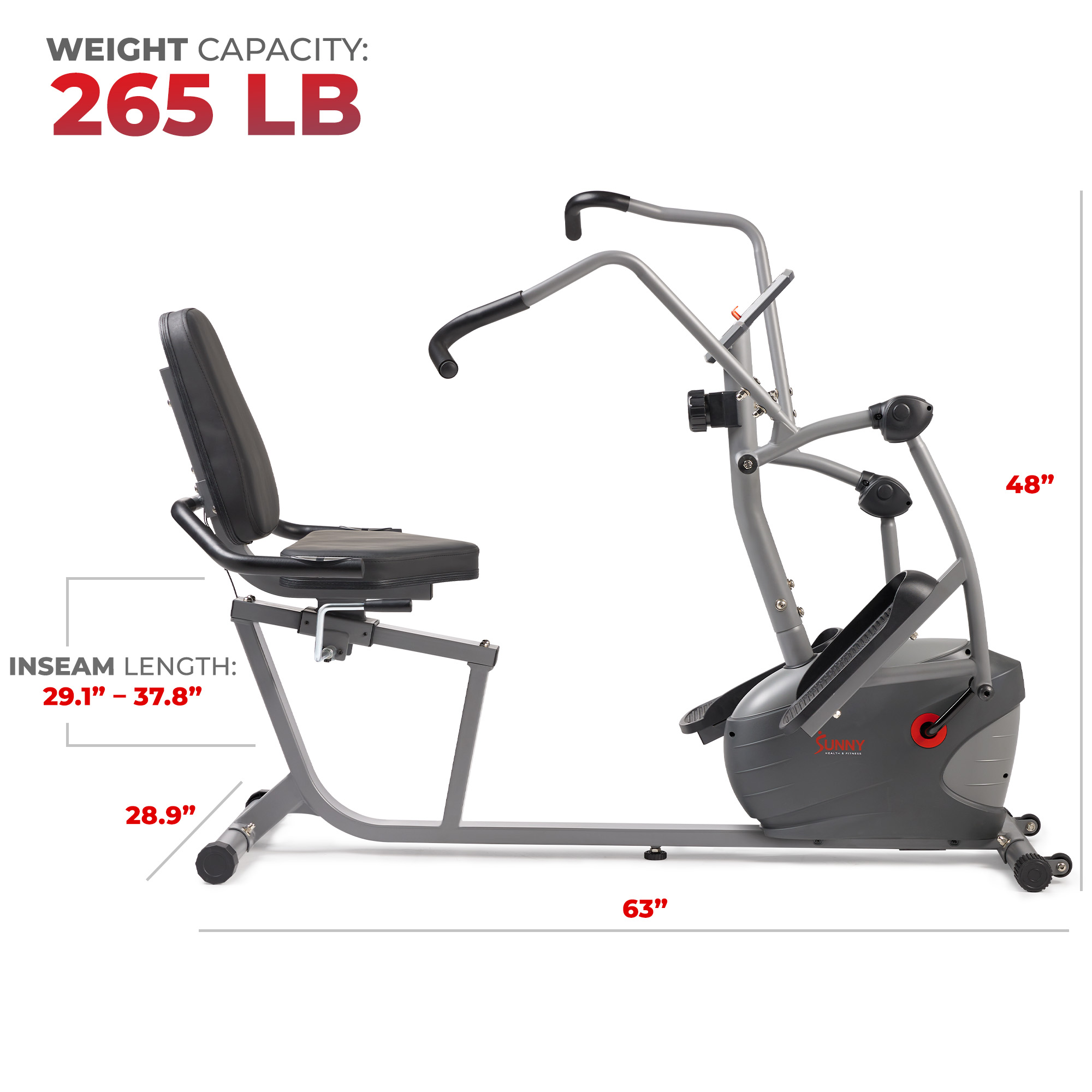 Bicicleta Recumbente Sunny Health & Fitness con Brazos Moviles