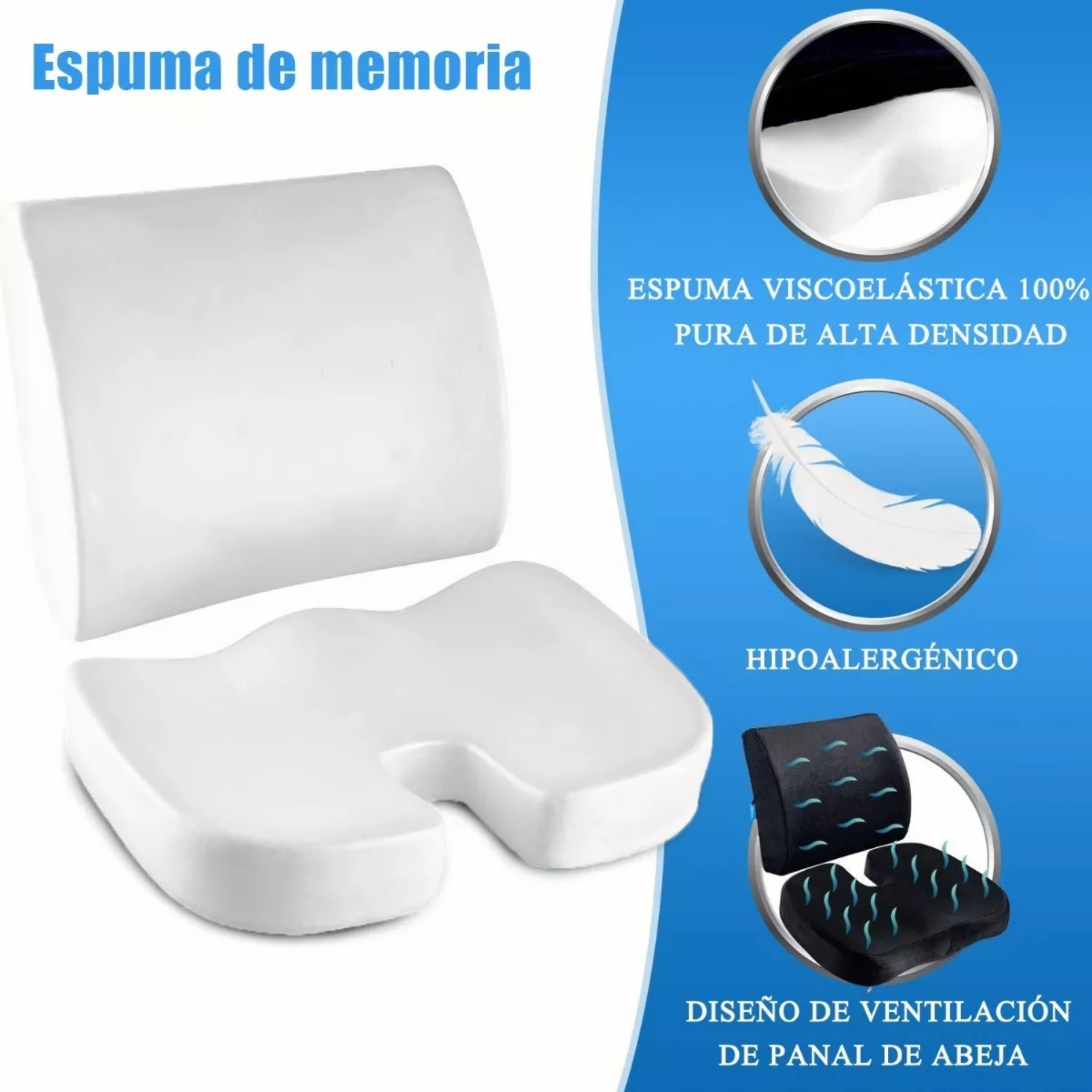 Cojín Del Asiento Y Almohada Lumbar Kit Espuma De Memoria