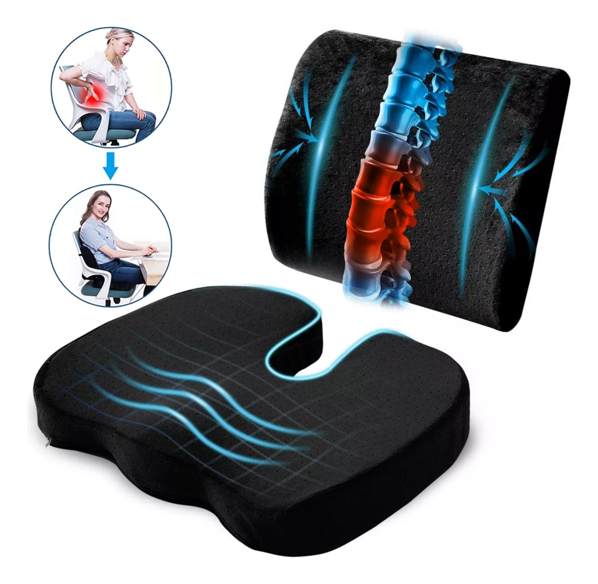 Cojín Del Asiento Y Almohada Lumbar Kit Espuma De Memoria