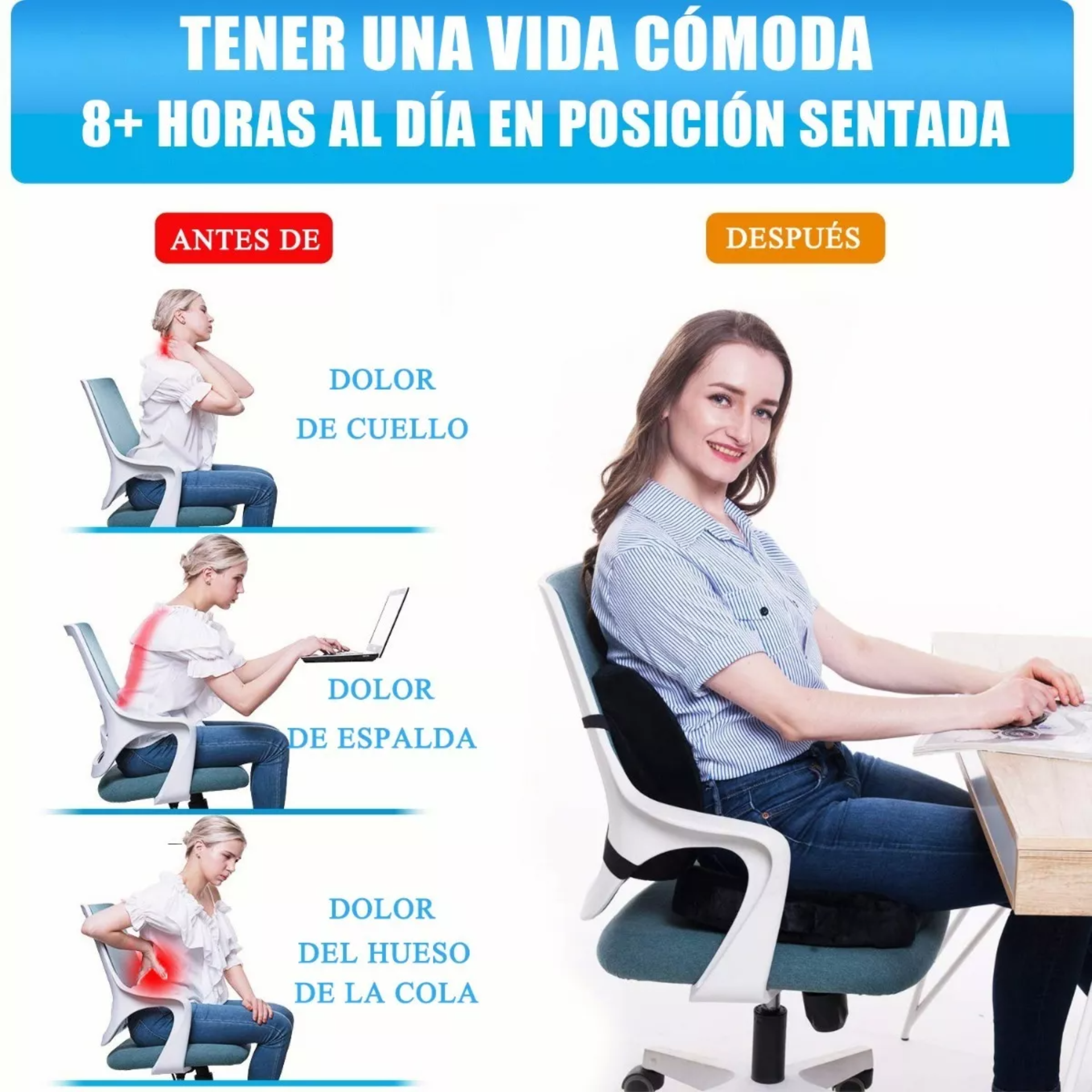 Cojín Del Asiento Y Almohada Lumbar Kit Espuma De Memoria