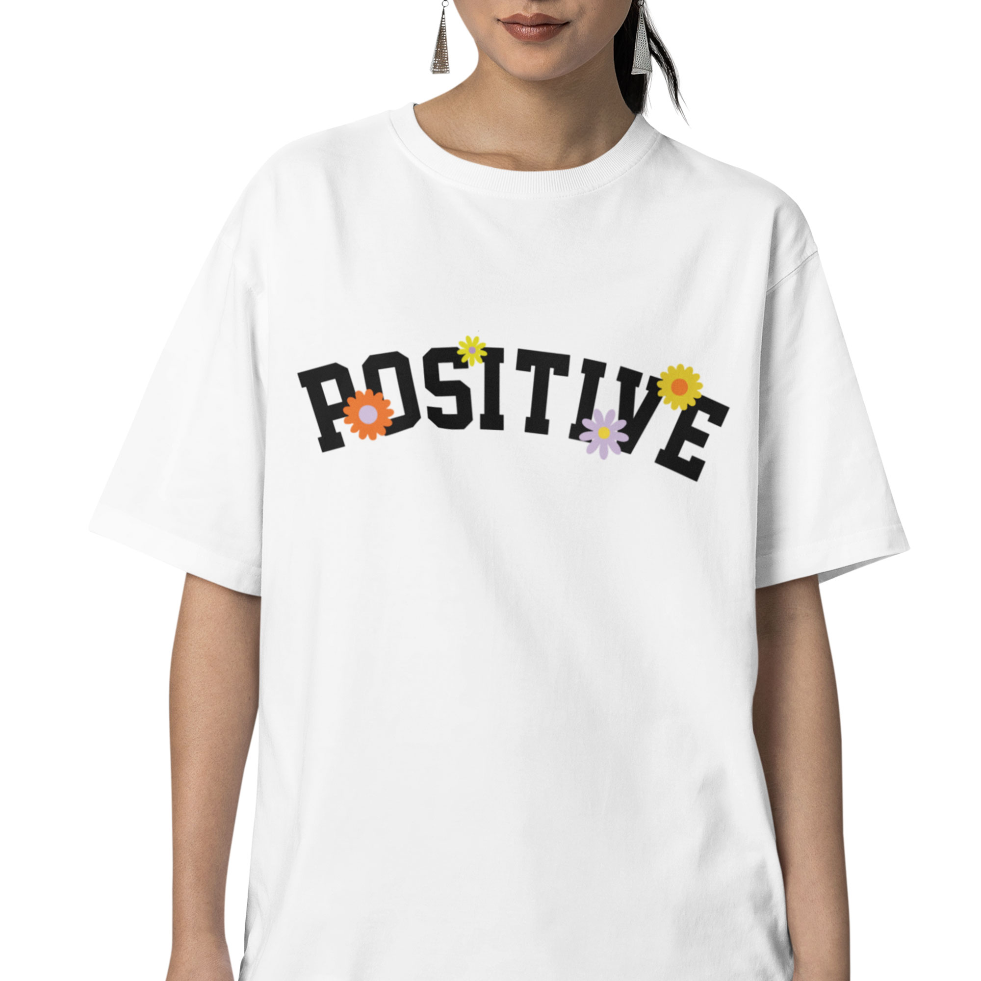 Playera Oversize de Manga Corta Unisex con Diseño de Positive Blanca Cómoda y de Alta Calidad