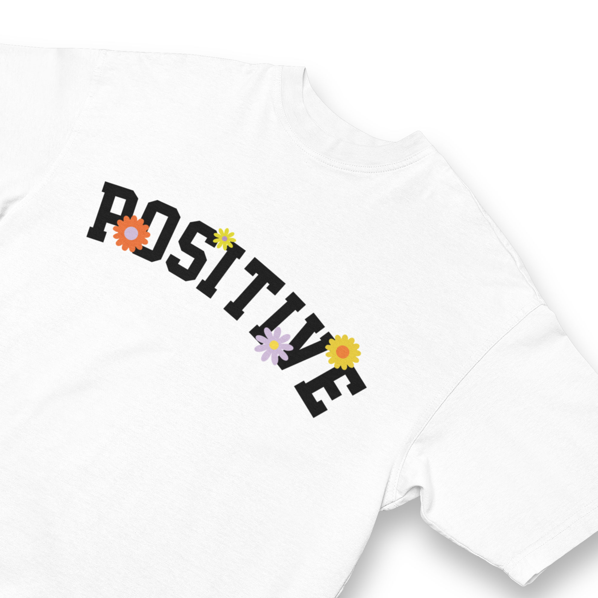 Playera Oversize de Manga Corta Unisex con Diseño de Positive Blanca Cómoda y de Alta Calidad