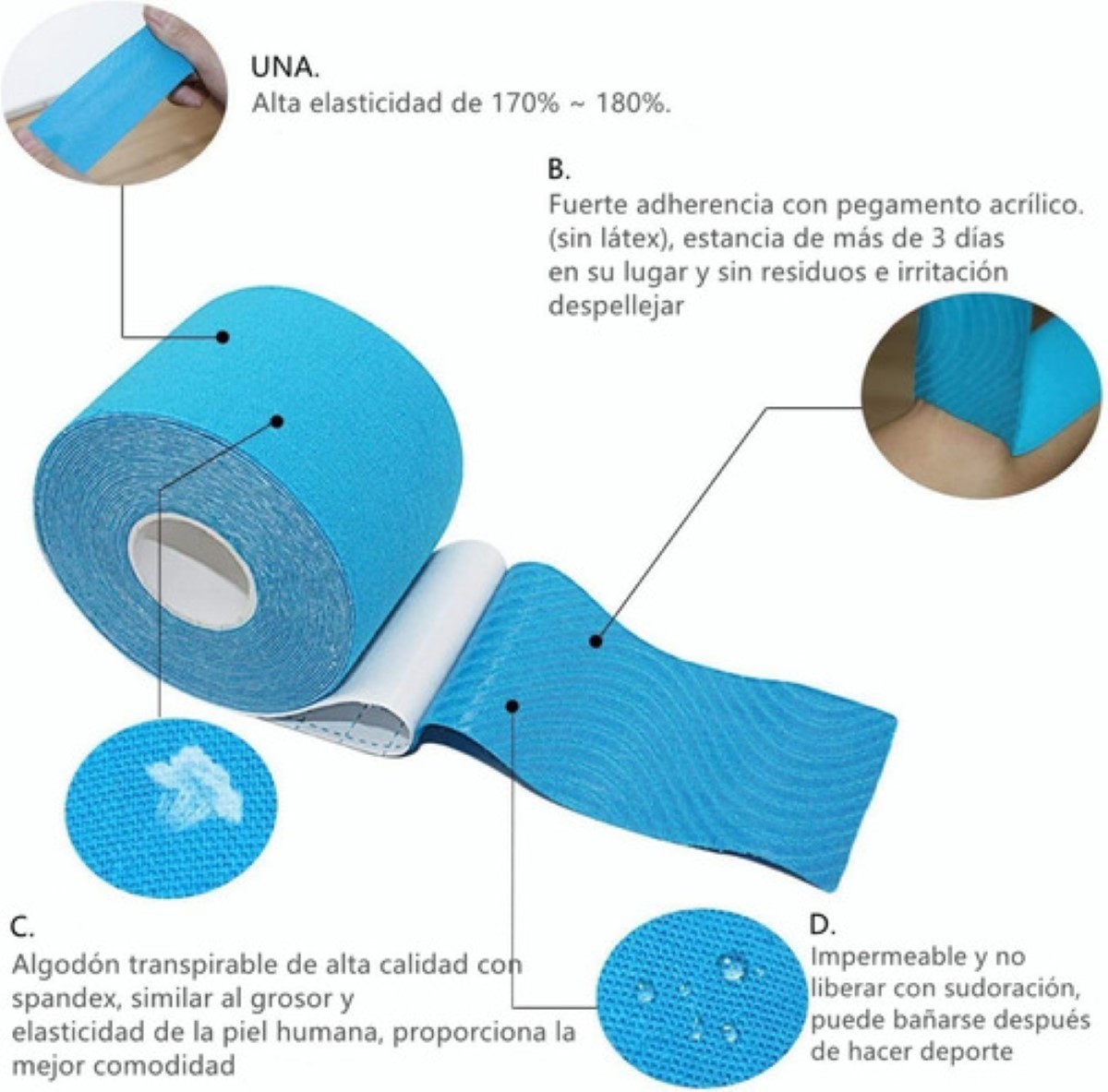 Cinta Tape Kinesiológicas Vendaje Neuromuscular Tape 5 m x 5 cm Combinación Híbrida De Color 1