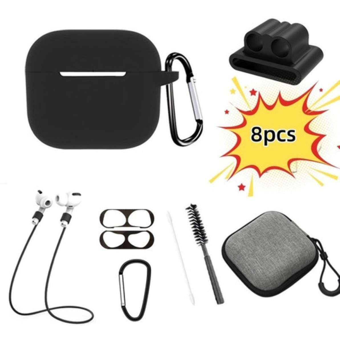 Kit De Accesorios 8 En 1 Para Airpods Pro2 Fundas, Case Negro