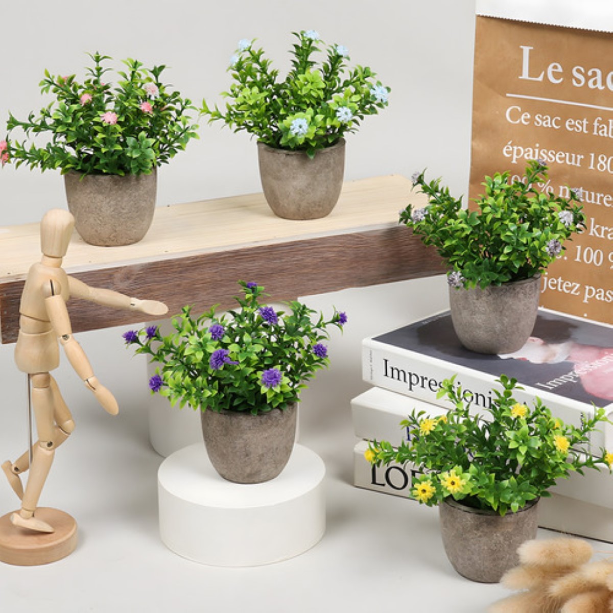 Plantas Artificiales Decorativas Simuladas Hogar 6 piezas gris