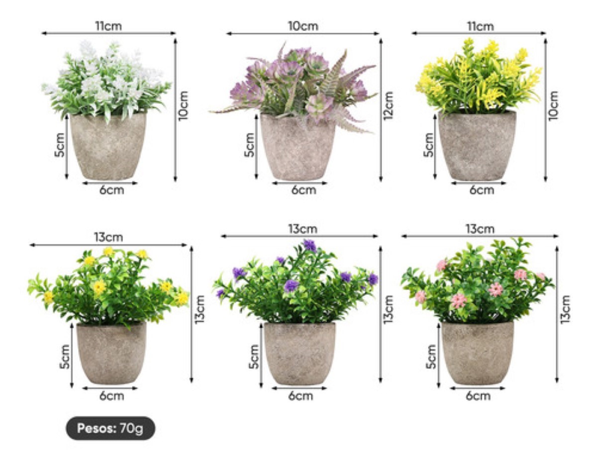 Plantas Artificiales Decorativas Simuladas Hogar 6 piezas gris