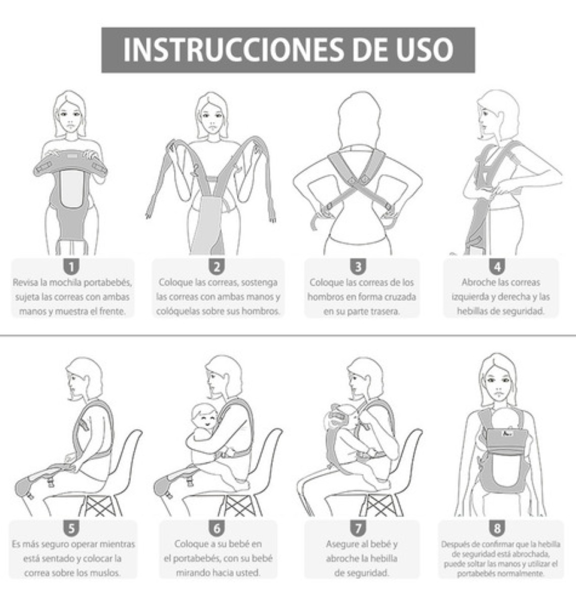 Cangurera para Bebes Mochila Ergonomica Multifuncional Color Gris