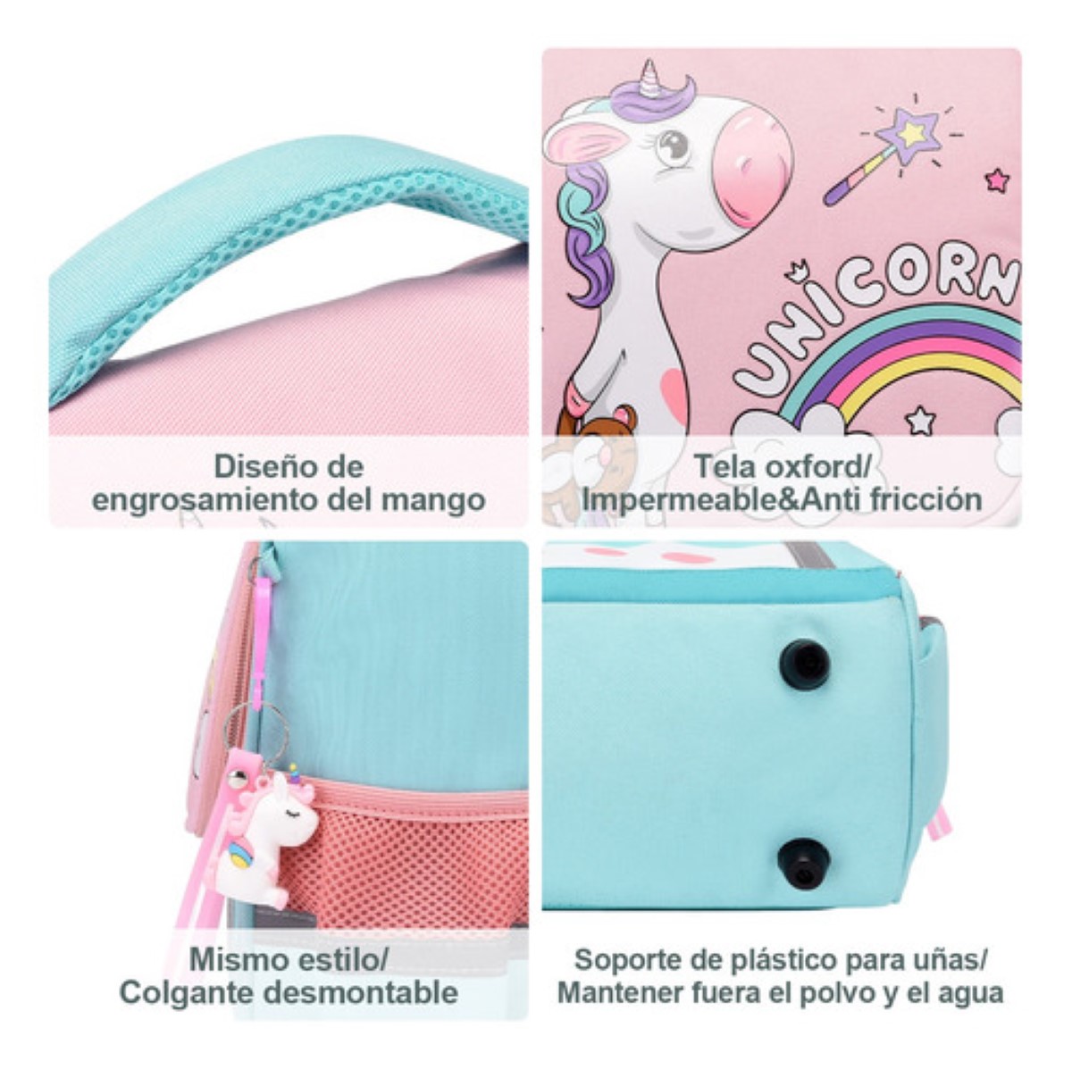 Mochila Primaria Escolar Con Kawaii Unicornio Verde con Rosa