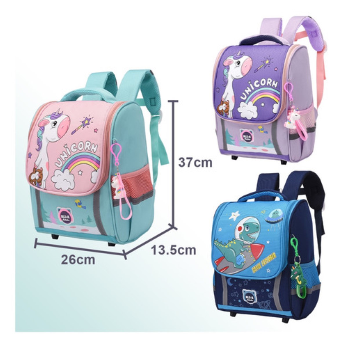 Mochila Primaria Escolar Con Kawaii Unicornio Verde con Rosa