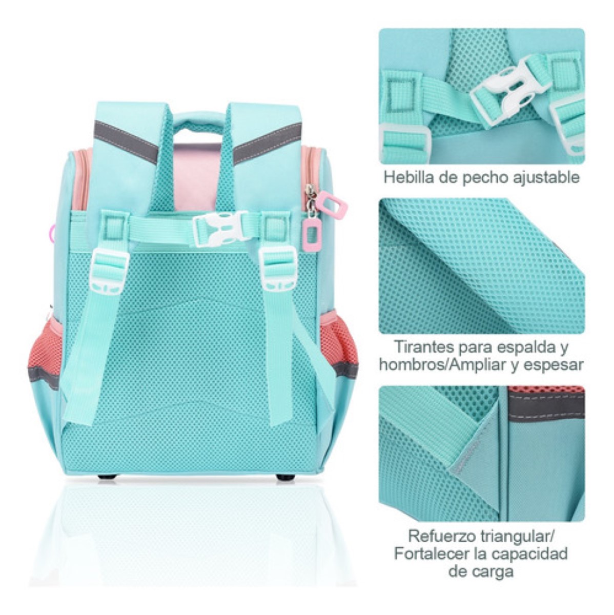 Mochila Primaria Escolar Con Kawaii Unicornio Verde con Rosa