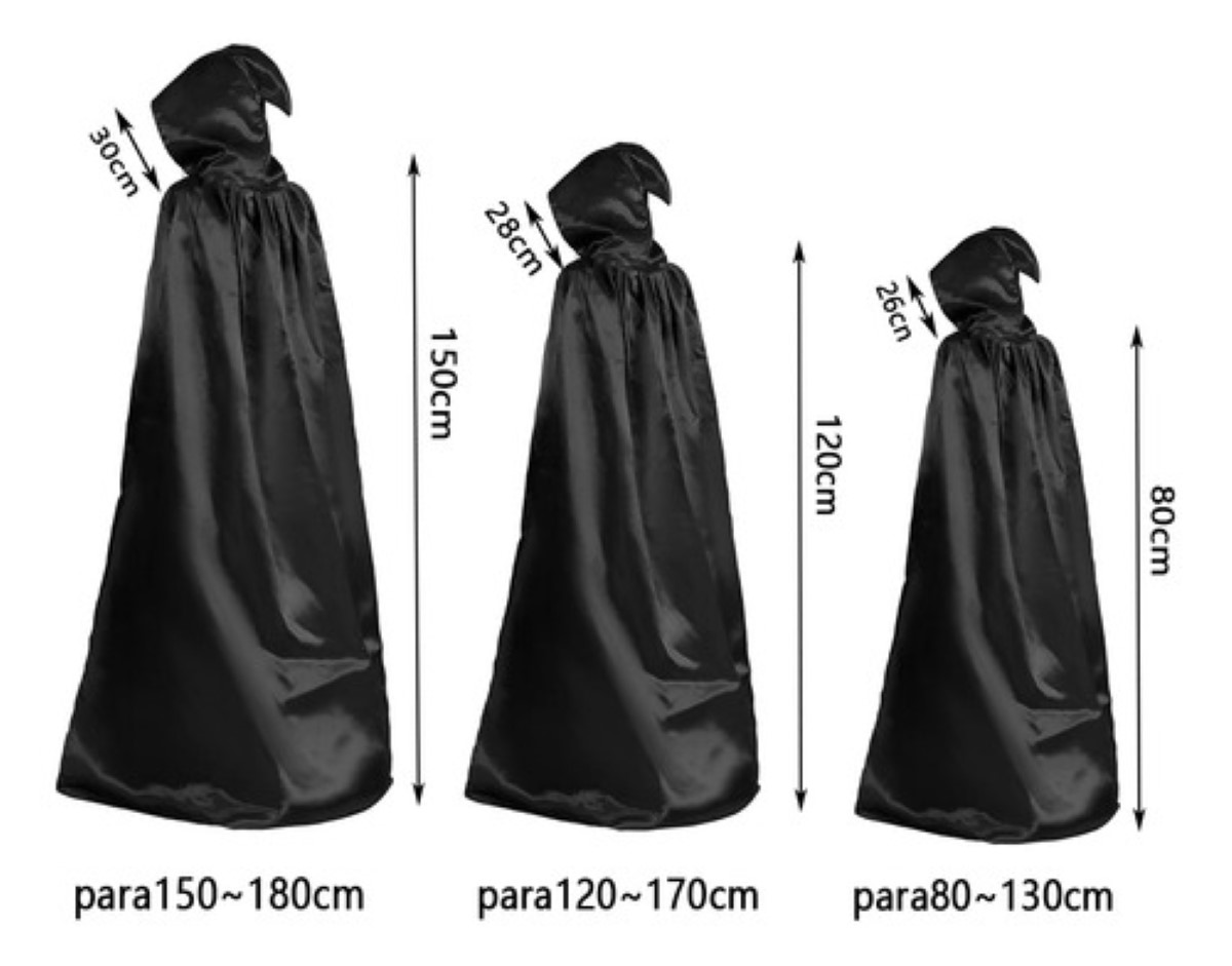 Halloween Capa Con Capucha Bata Disfraces De Cosplay Mago altura para 140-180cm negro