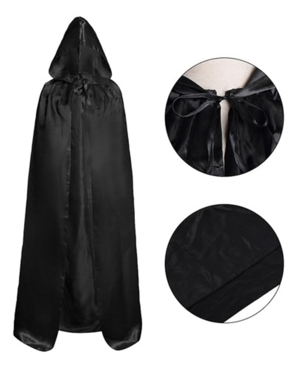 Halloween Capa Con Capucha Bata Disfraces De Cosplay Mago altura para 140-180cm negro