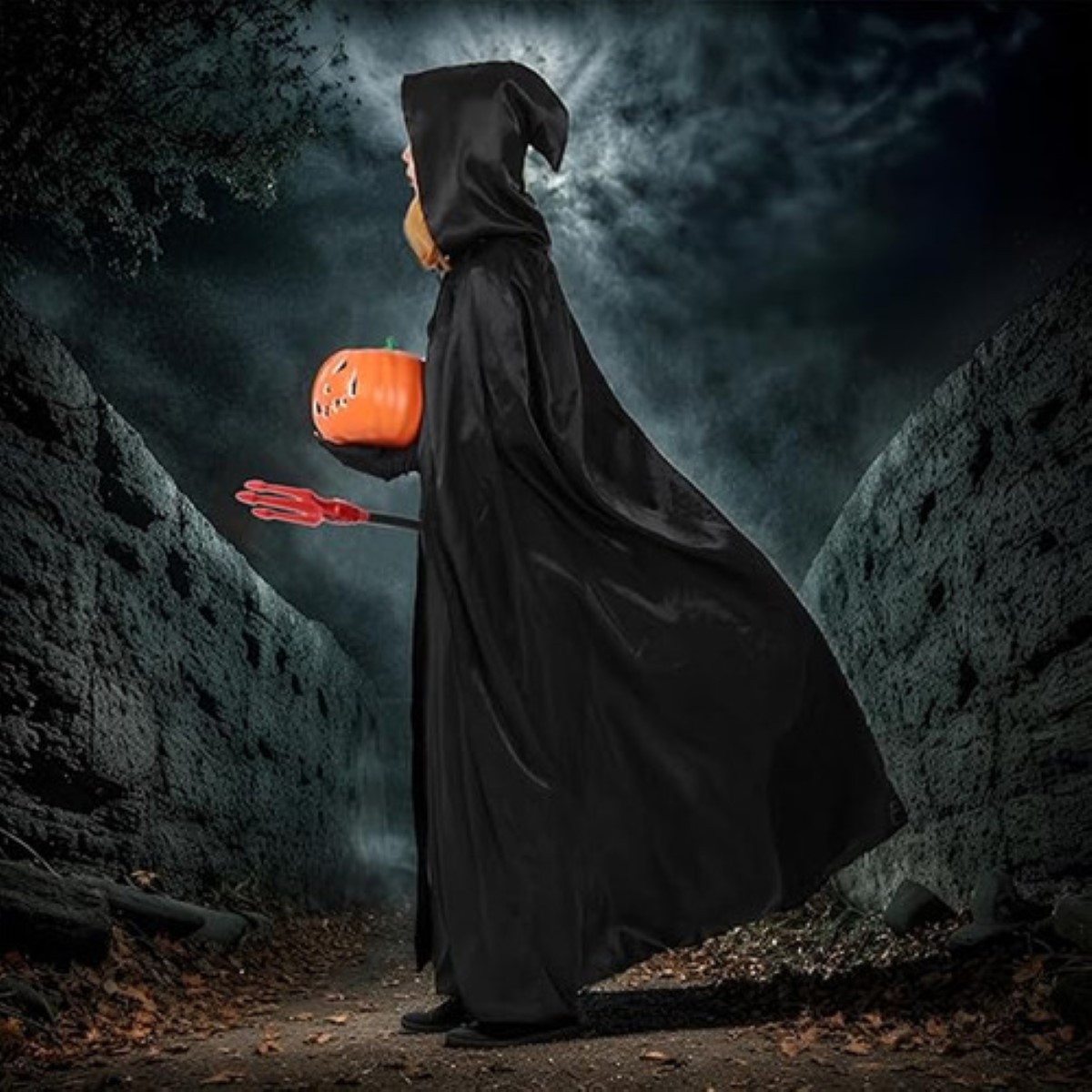 Halloween Capa Con Capucha Bata Disfraces De Cosplay Mago altura para 140-180cm negro