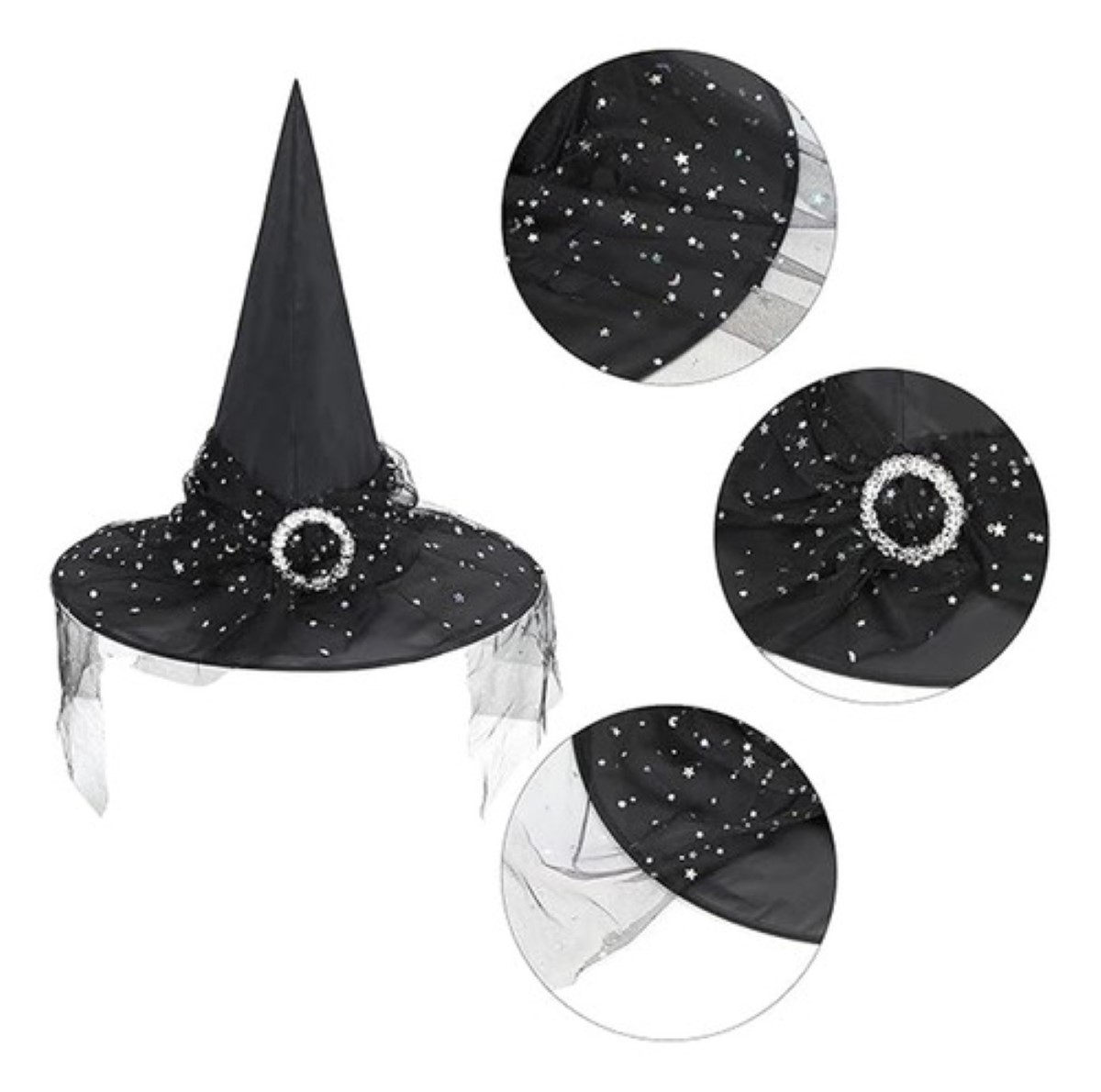 Sombrero Bruja De Halloween Velo Cosplay Accesorios Disfraz negro