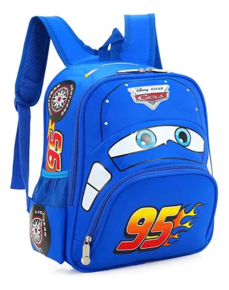 Mochila Preescolar Auto 3d Animados Para Niños Cars Azul Oscuro