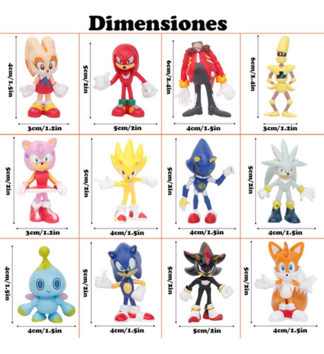Sonic Tails Knuckles Eggman Amy Rose Figuras Juego 12 pcs multicolor