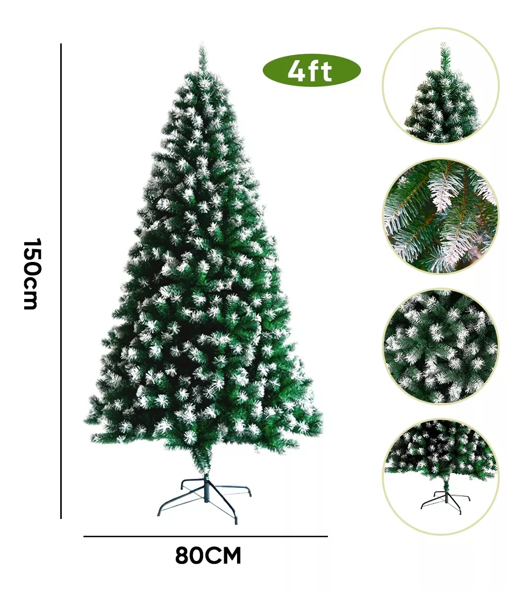 Árbol de Navidad Pino de Navidad Artificial Color Verde Denso Frondoso Puntas Blancas 1.50 m y 450 Ramas