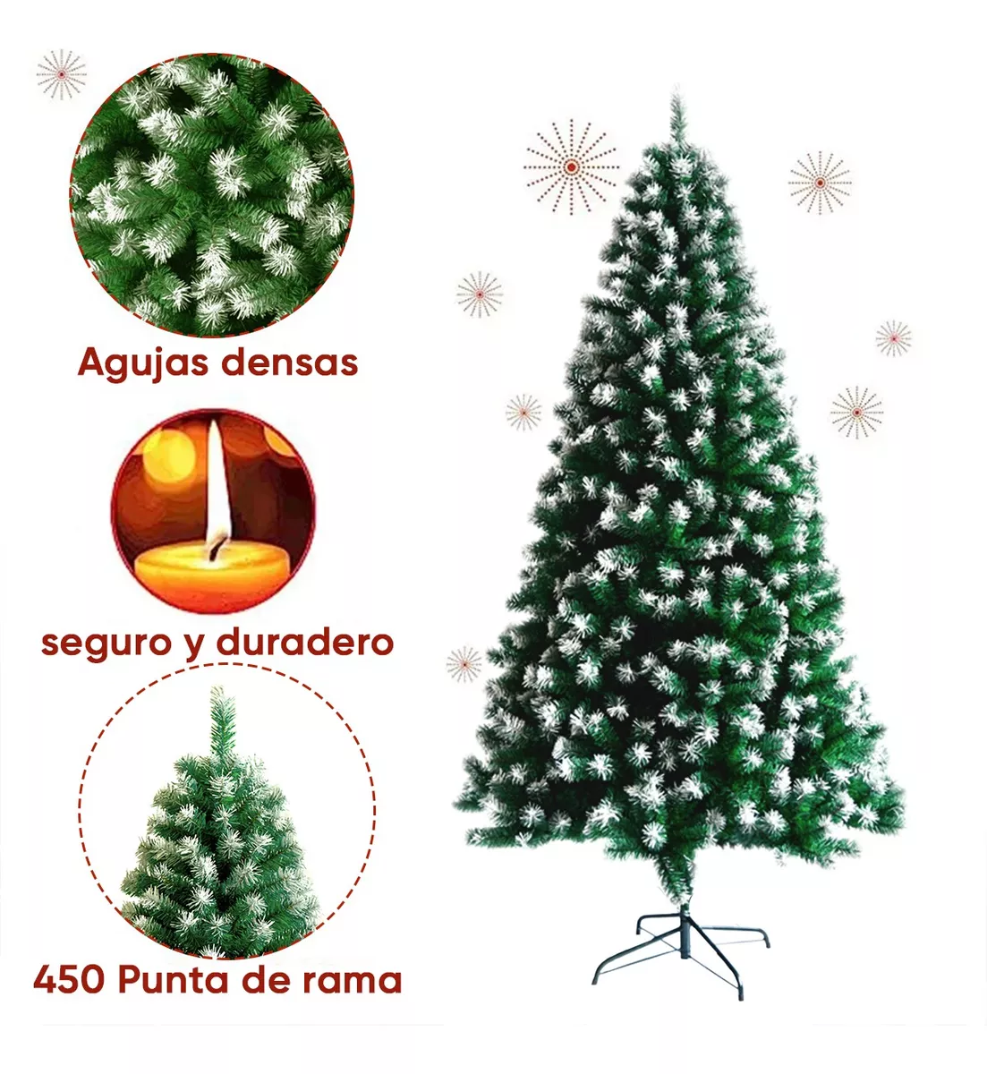 Árbol de Navidad Pino de Navidad Artificial Color Verde Denso Frondoso Puntas Blancas 1.50 m y 450 Ramas
