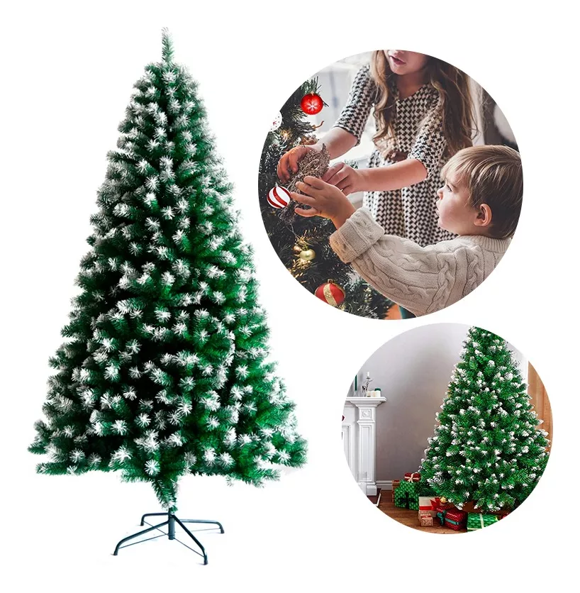 Árbol de Navidad Pino de Navidad Artificial Color Verde Denso Frondoso Puntas Blancas 1.50 m y 450 Ramas
