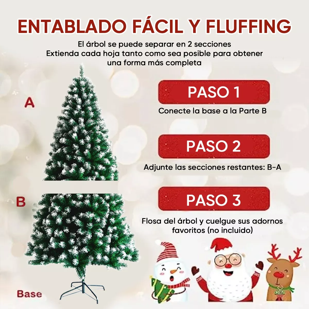 Árbol de Navidad Pino de Navidad Artificial Color Verde Denso Frondoso Puntas Blancas 1.50 m y 450 Ramas