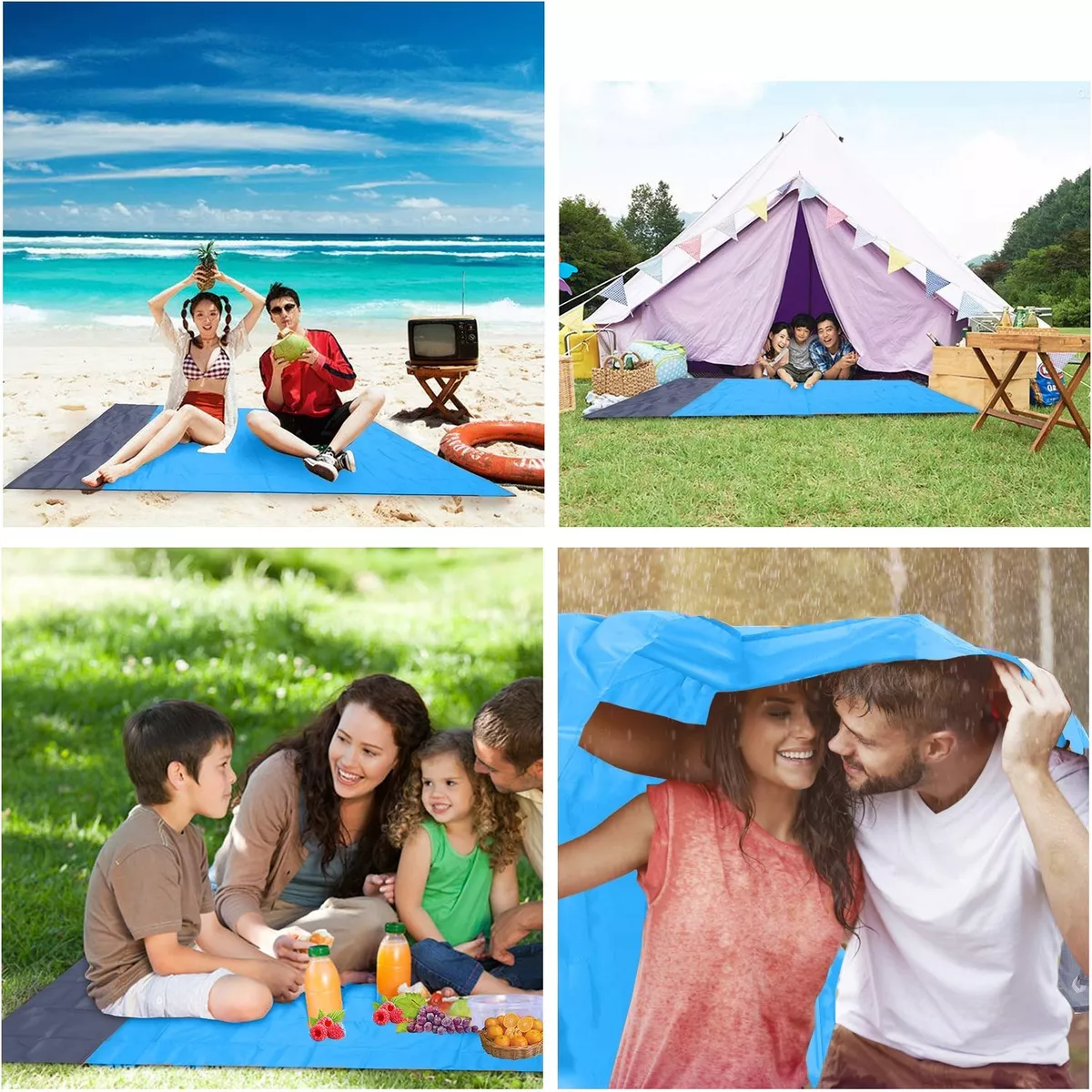 Tapete De Picnic Impermeable Acampar Playa Manta 210x200cm Azul