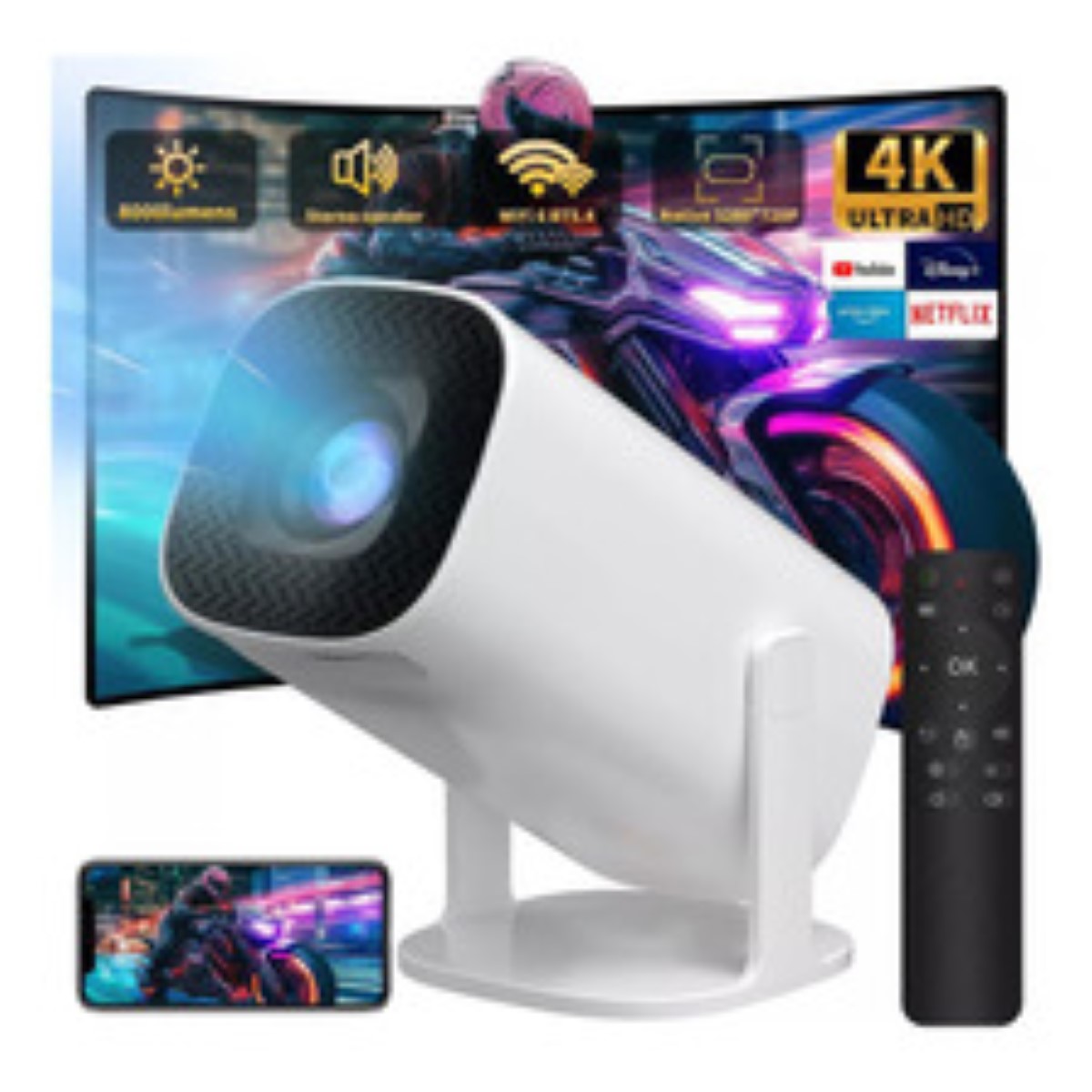 Proyector Profesional Vegoos Android Wifi Led 1080p 6000 Lm Color Blanco