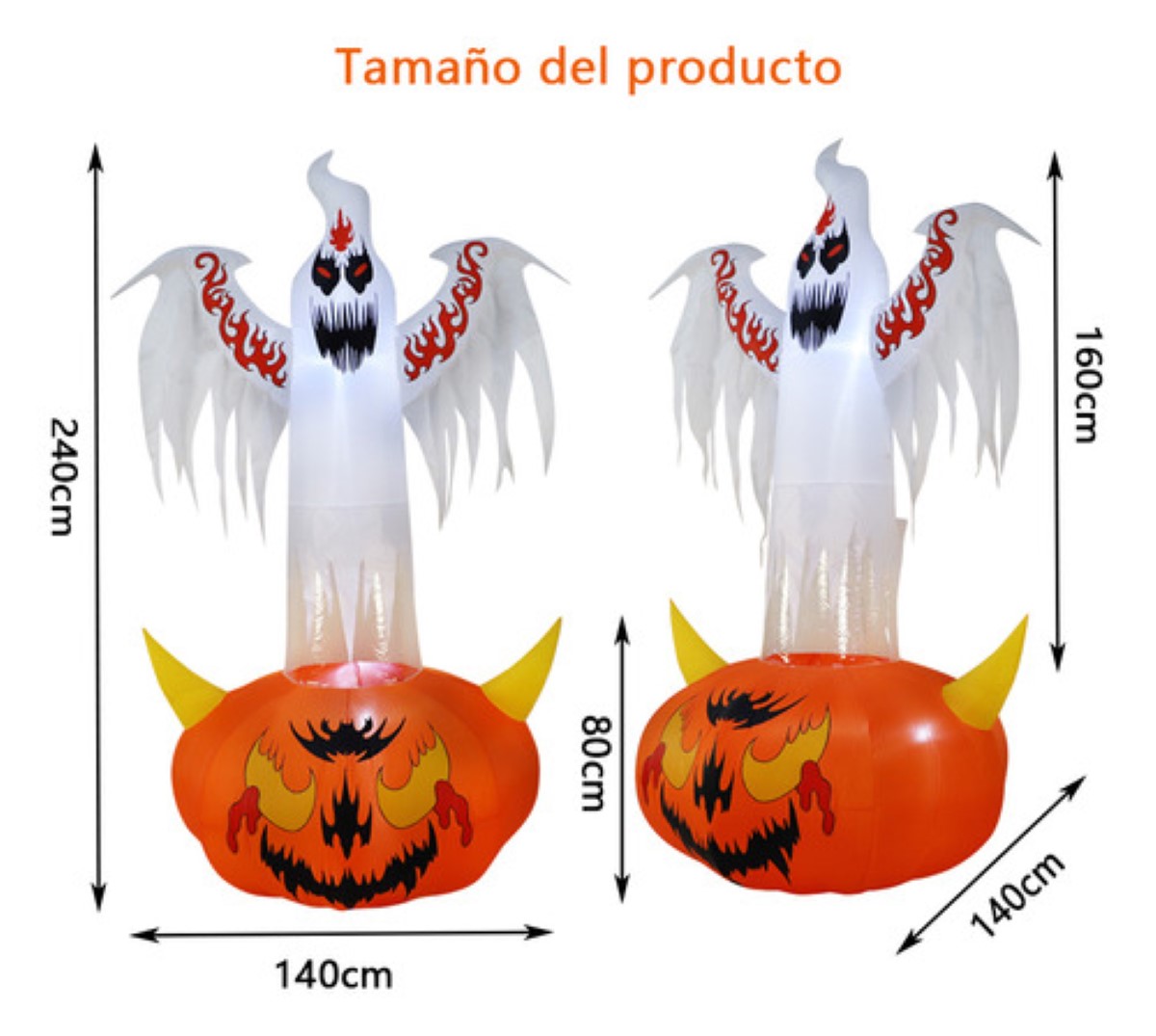 2.4m Halloween Inflable Decorar Calabaza Fantasma Blanco Led 