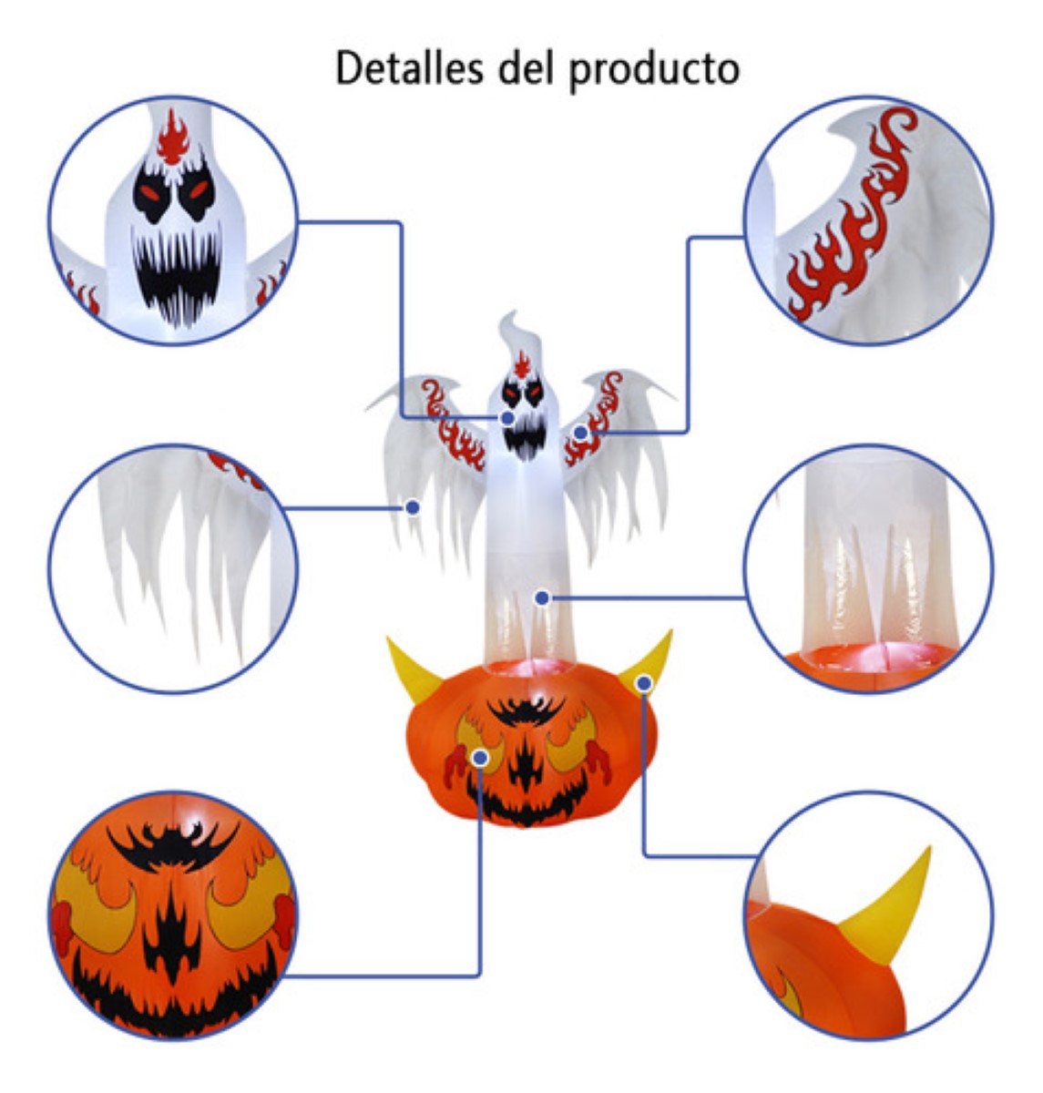 2.4m Halloween Inflable Decorar Calabaza Fantasma Blanco Led 